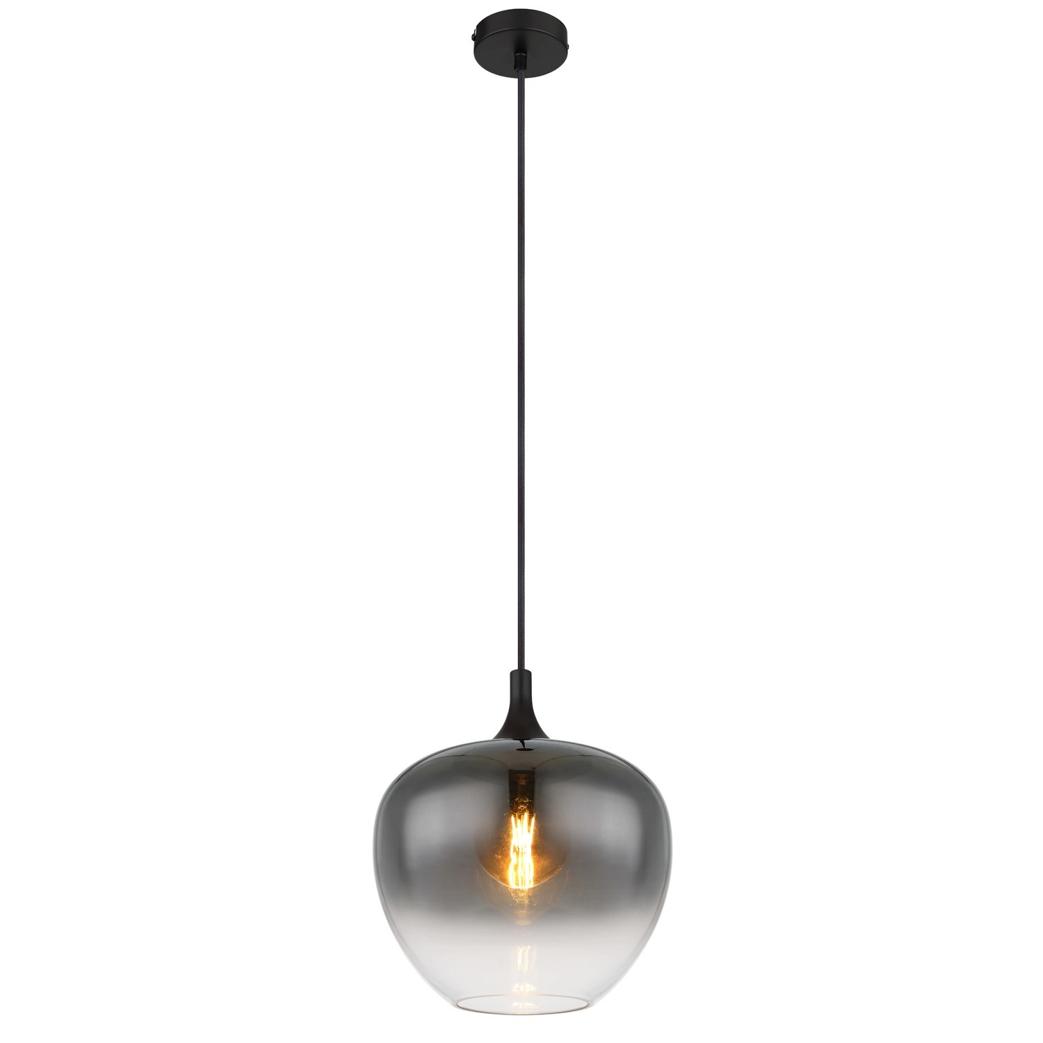 Globo Hängeleuchte Maxy Schwarz, Pendelleuchte mit rauchfarbenem Glasschirm, Ø 29 cm, E27 Fassung