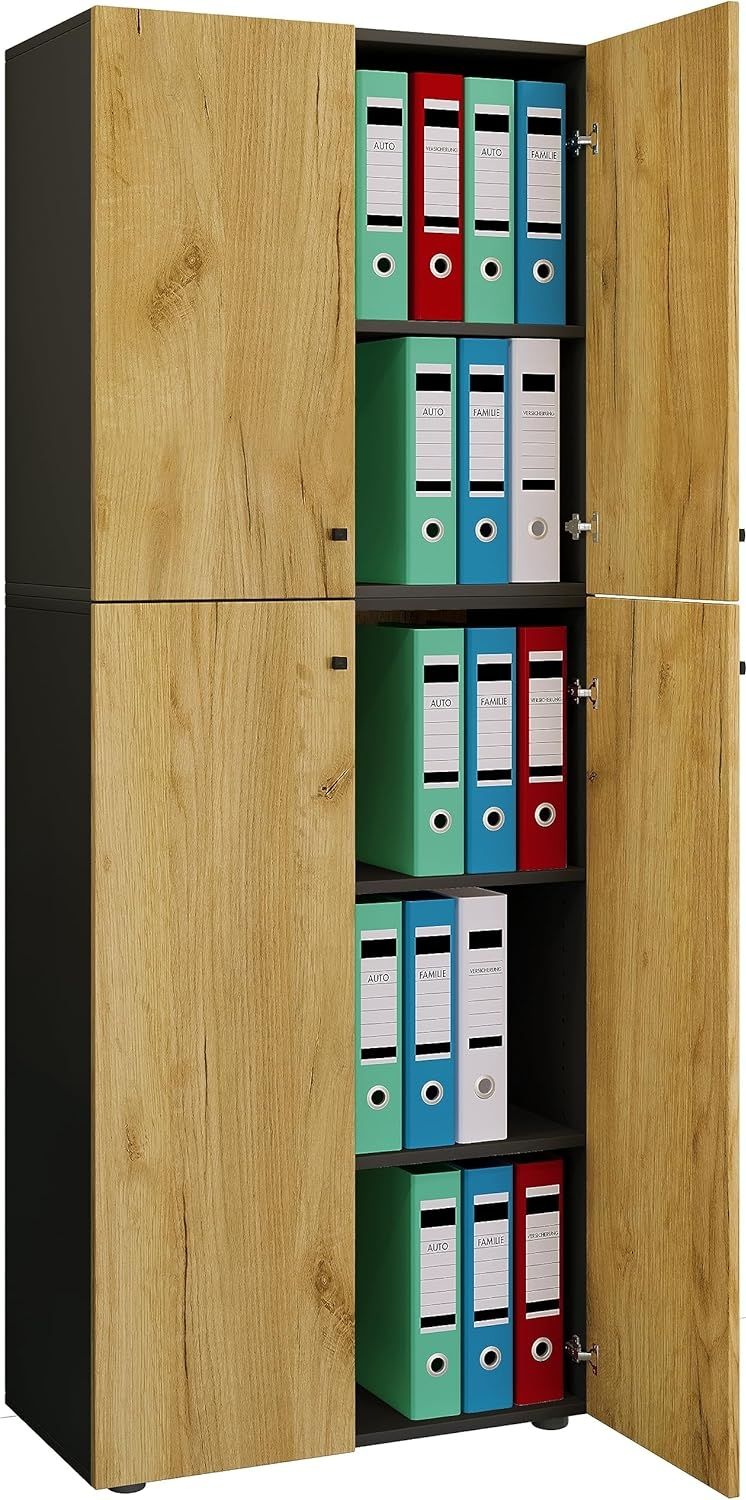 VCM Büroschrank Lona 919599 Anthrazit / Honig-Eiche B. 70 x H. 184 x T. 40 cm
