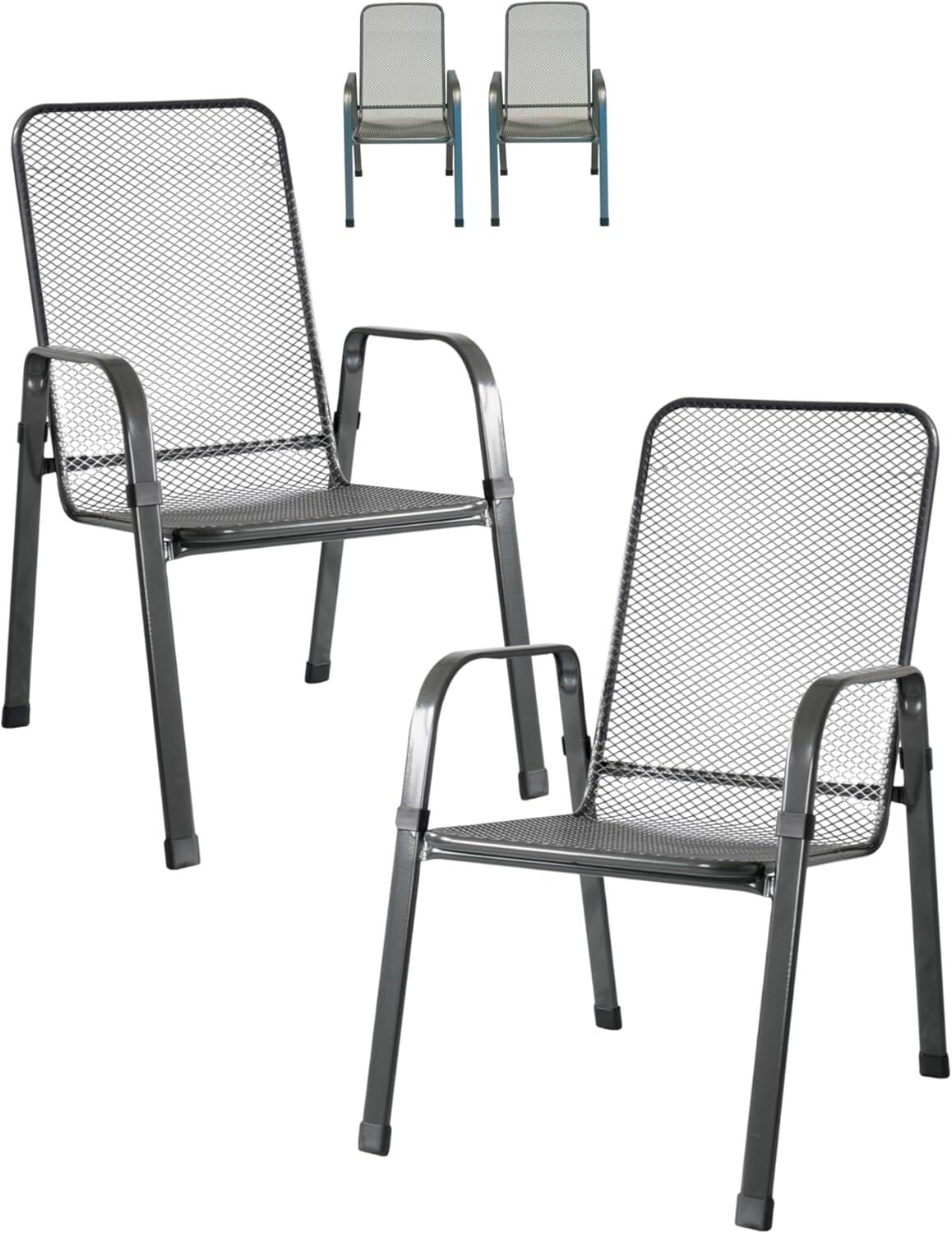 MFG 'Mec-Stor' Streckmetall-Stapelstuhl 4-er Set, Metall anthrazit, 96 x 73 x 57 cm