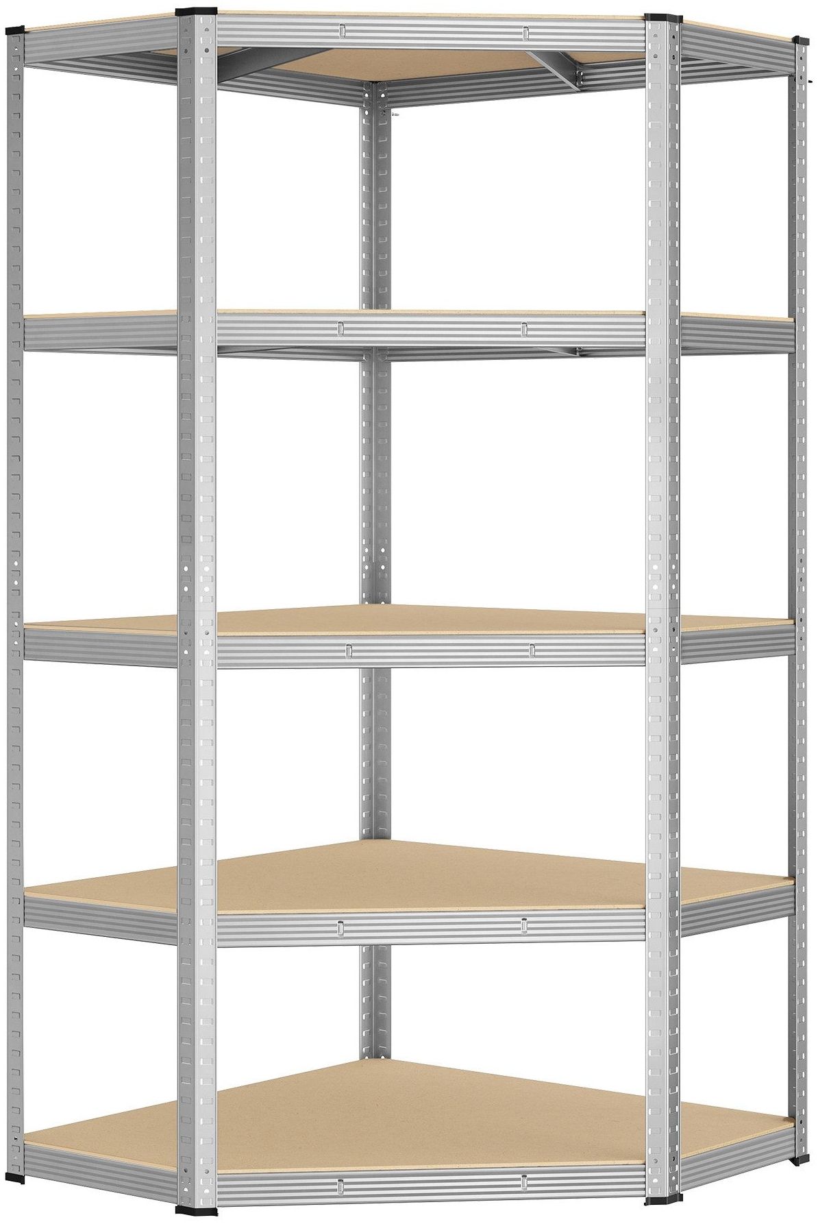 Songmics Eckregal 5 Ebenen, Schwerlastregal, Metall, Lagerregal für Garage, Abstellraum, Kellerregal, bis 875 kg belastbar, silbern-naturbeige GLR080E01