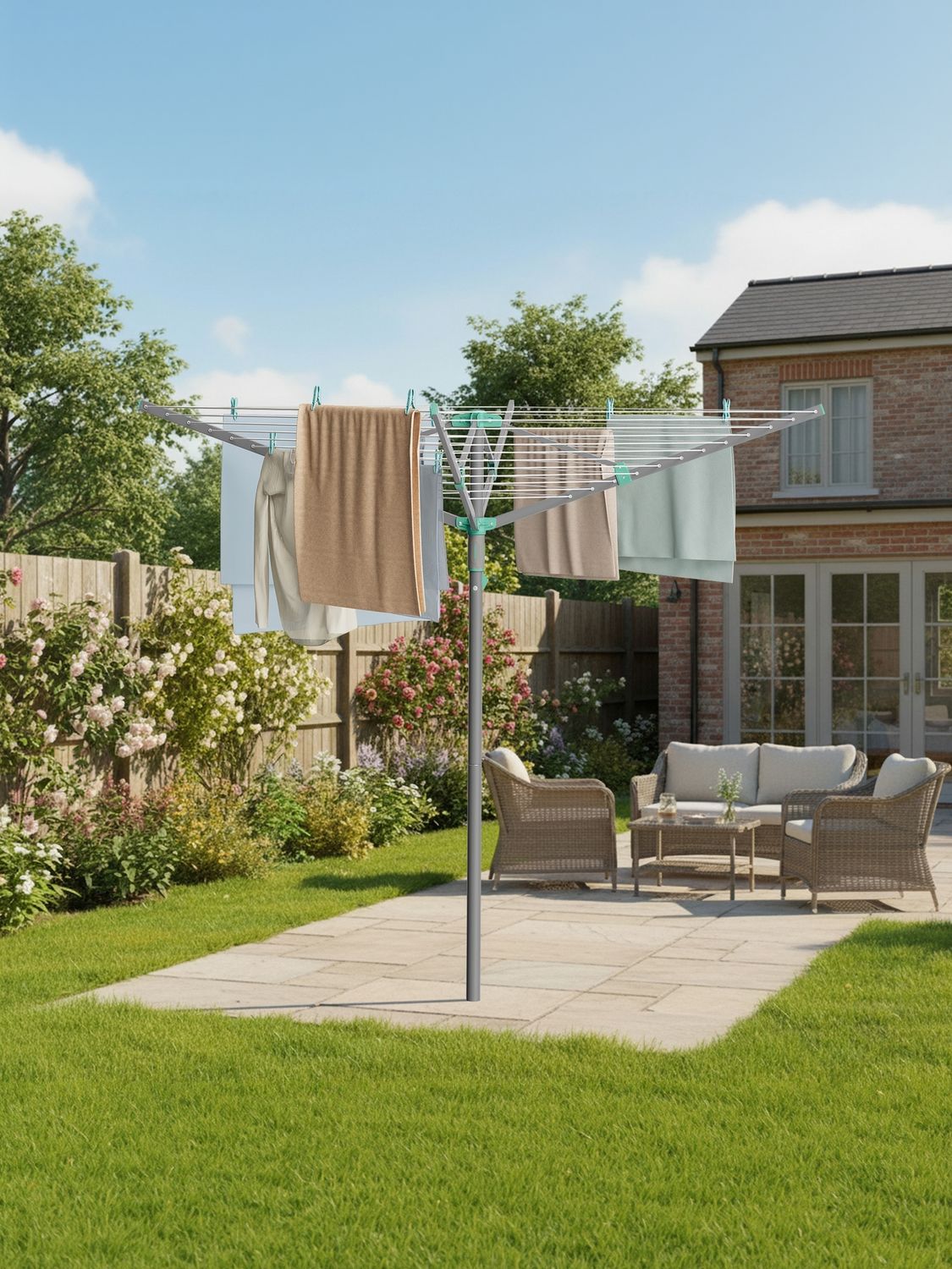 SONGMICS Wäschespinne, 45 m Wäscheleine, für 4 Waschladungen, mit Wäscheklammern, silbern