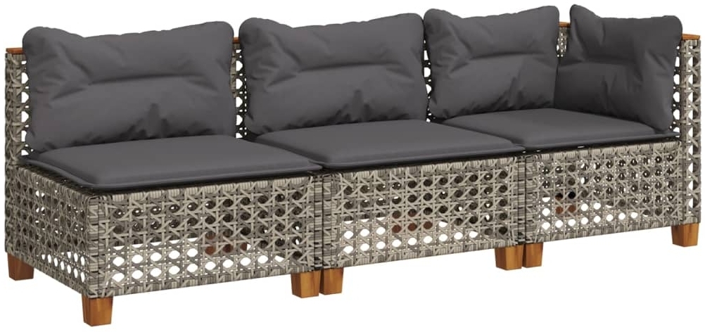 vidaXL Gartensofa mit Kissen 3-Sitzer Grau Poly Rattan 365942