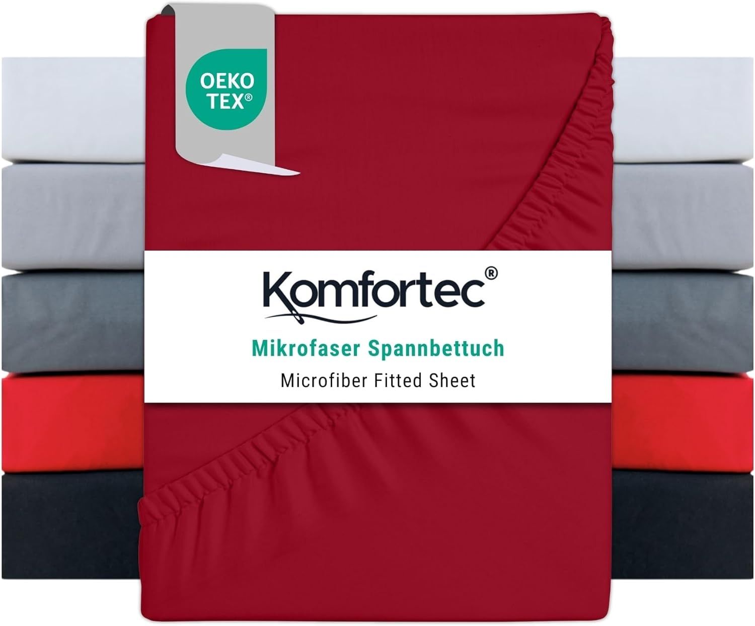 Komfortec Mikrofaser Spannbettlaken 140x200 cm – Weiches Spannbetttuch mit Rundumgummi – Fitted Sheet für Matratzen bis 30 cm – Rot – Oeko-Tex – Pflegeleicht & Hautfreundlich – 90g/m²