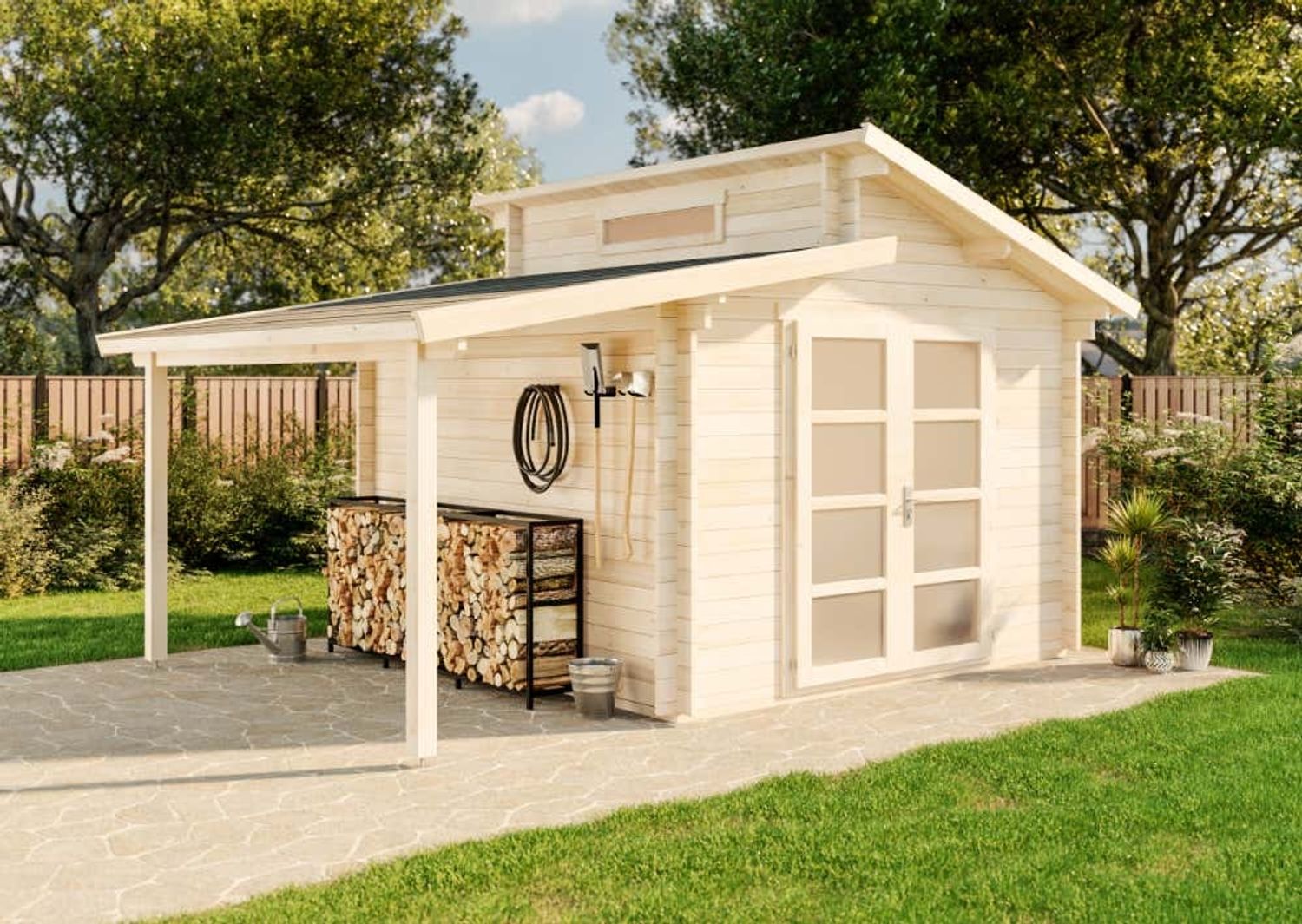 Alpholz Gartenhaus Aktiva mit Schleppdach Gartenhaus aus Holz Holzhaus mit 40 mm Wandstärke inklusive Schleppdach Blockbohlenhaus mit Montagematerial