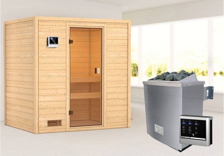 Karibu Sauna Selena + 9kW Saunaofen mit ext. Steuerung Easy