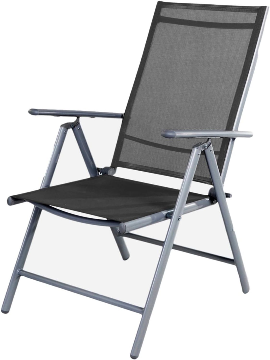 Garten Klappstuhl Gartenstuhl Hochlehner Alu Textilen Silber/Anthrazit