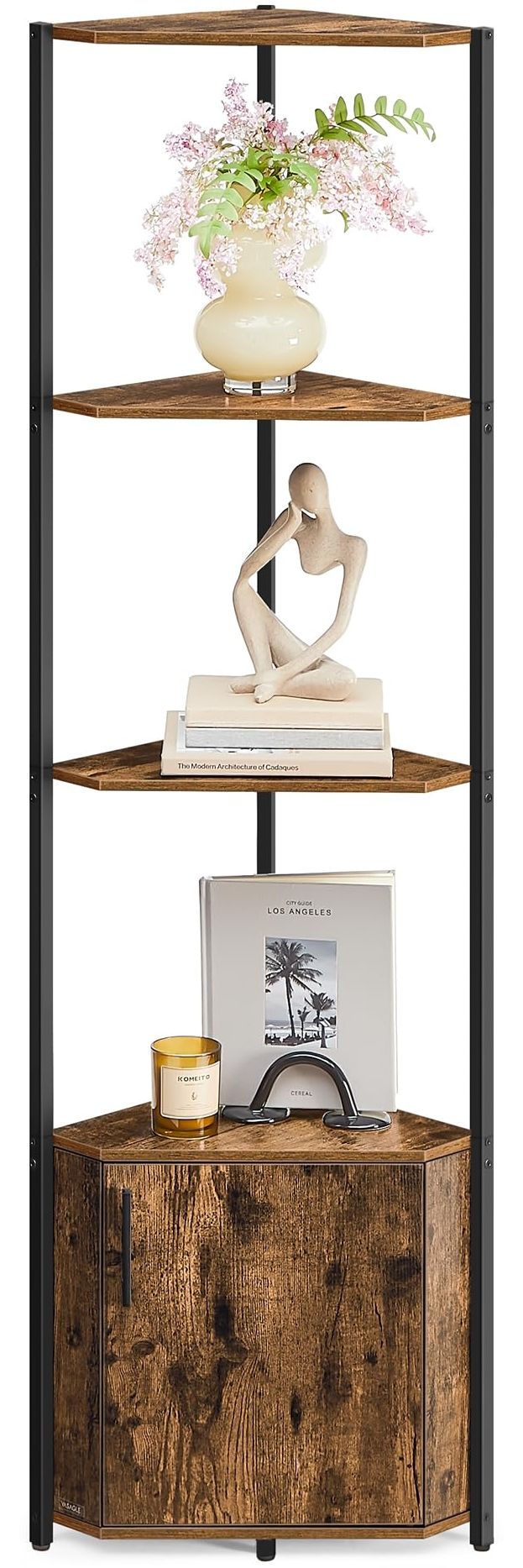 VASAGLE Eckregal mit Stauraum, Standregal, Aufbewahrungsregal mit 5 Ebenen, Regal, für Wohnzimmer, Schlafzimmer, Küche, Badezimmer, vintagebraun-tintenschwarz LBC580K01