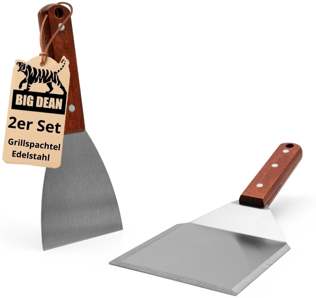 2er Set Grillspachtel Edelstahl + Holfgriffe