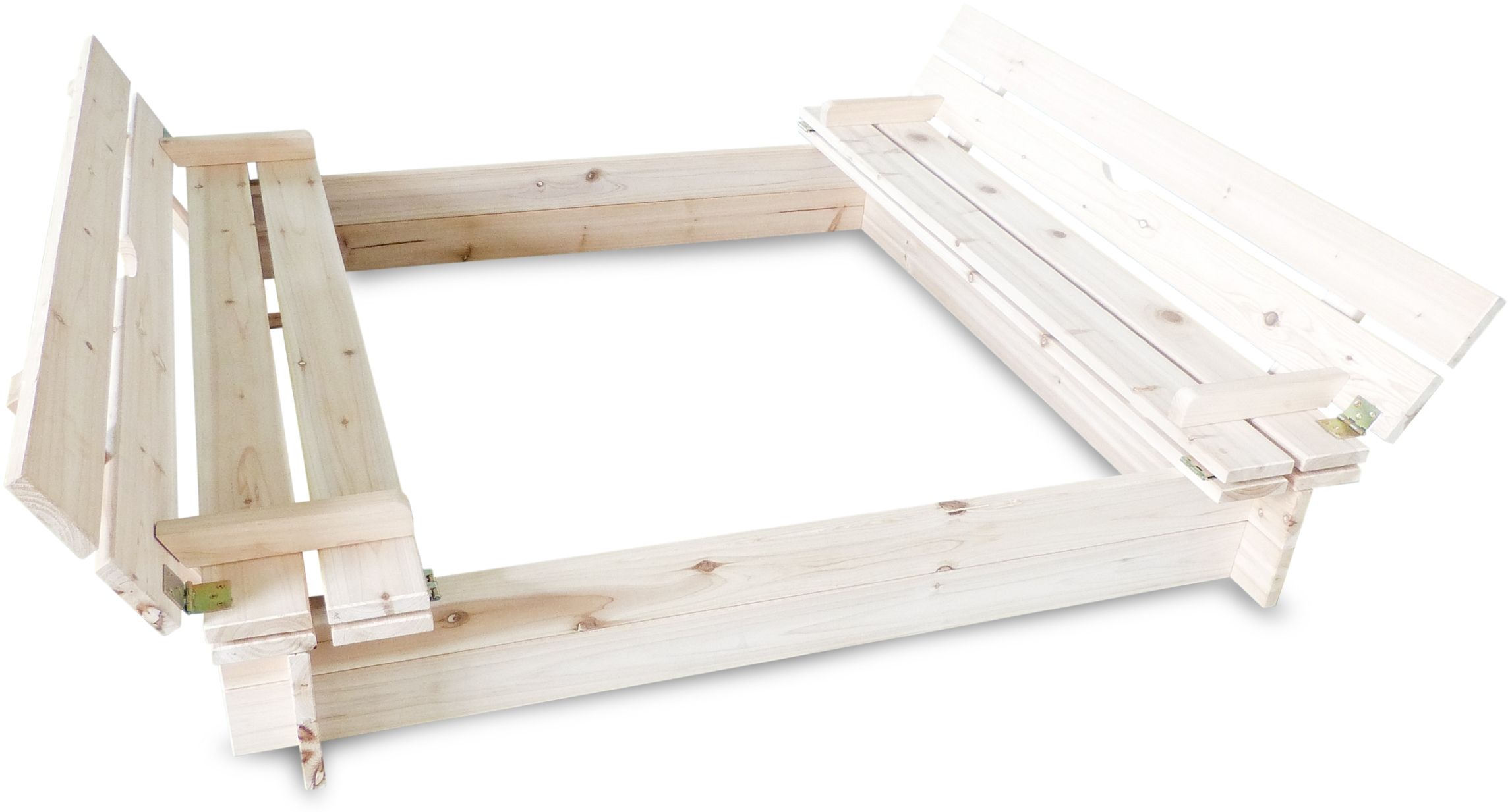 HABAU Sandkasten mit Deckel und Bank, unbehandeltes Holz Natur, 120 x 120 cm