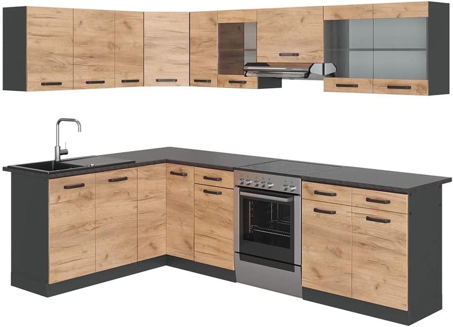 Eckküche Rick Goldkraft Eiche/Anthrazit 270 x 60 cm , AP Schwarz Vicco