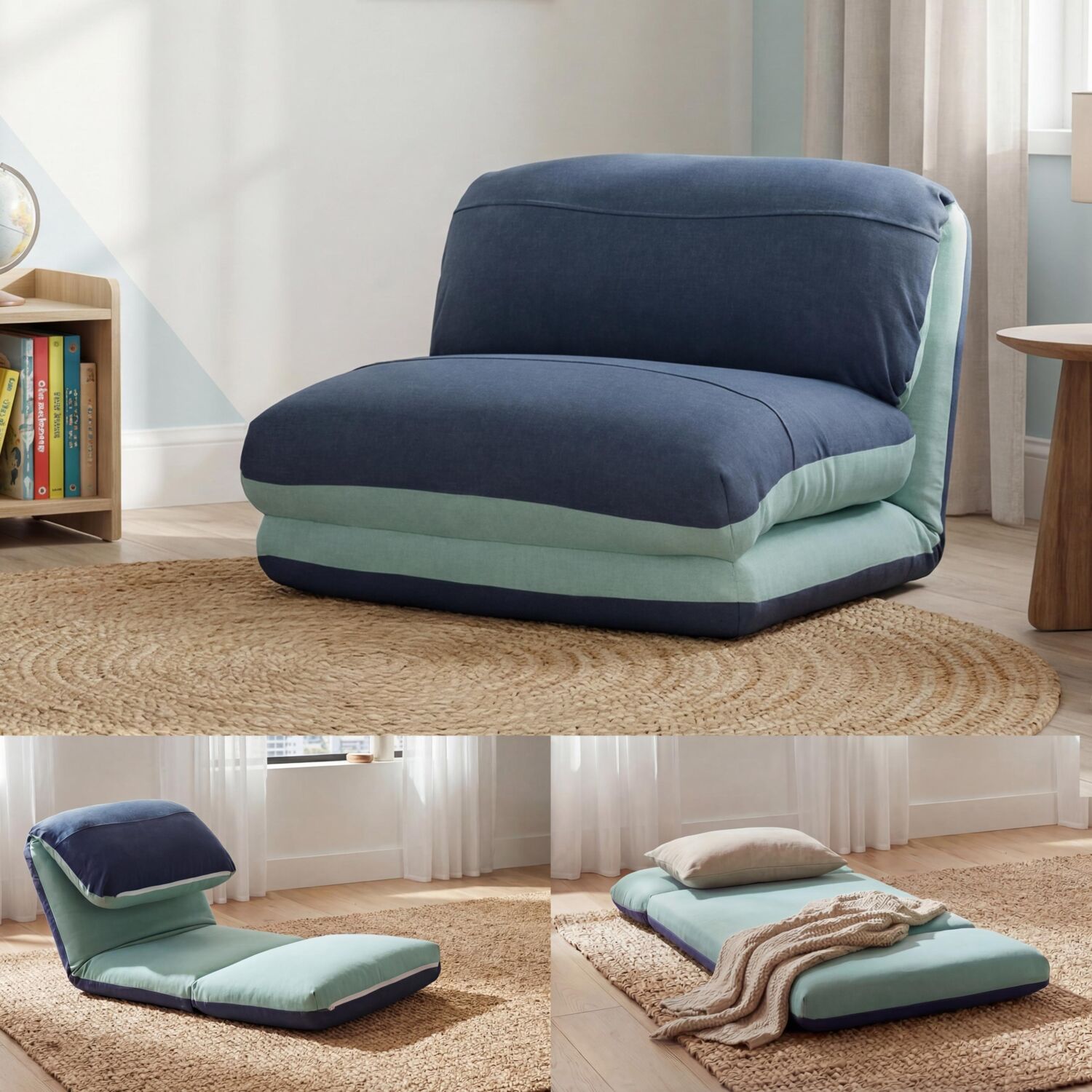 Schlafsessel HWC-E68, Schlafsofa Funktionssessel Klappsessel Relaxsessel, Stoff/Textil ~ hellblau/dunkelblau