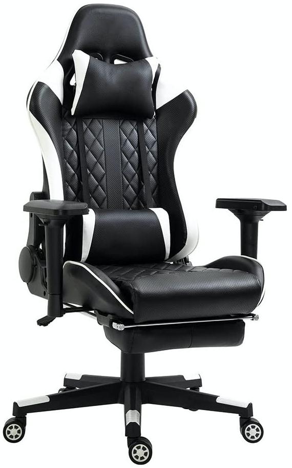 Gaming Stuhl 120 kg Belastbarkeit Bürostuhl Ergonomisch Gaming Chair mit Fußstützen und Armlehne,Racing Design Gamer Stuhl Sehr Stabiler und Langlebiger Drehstuhl PC Stuhl (White)