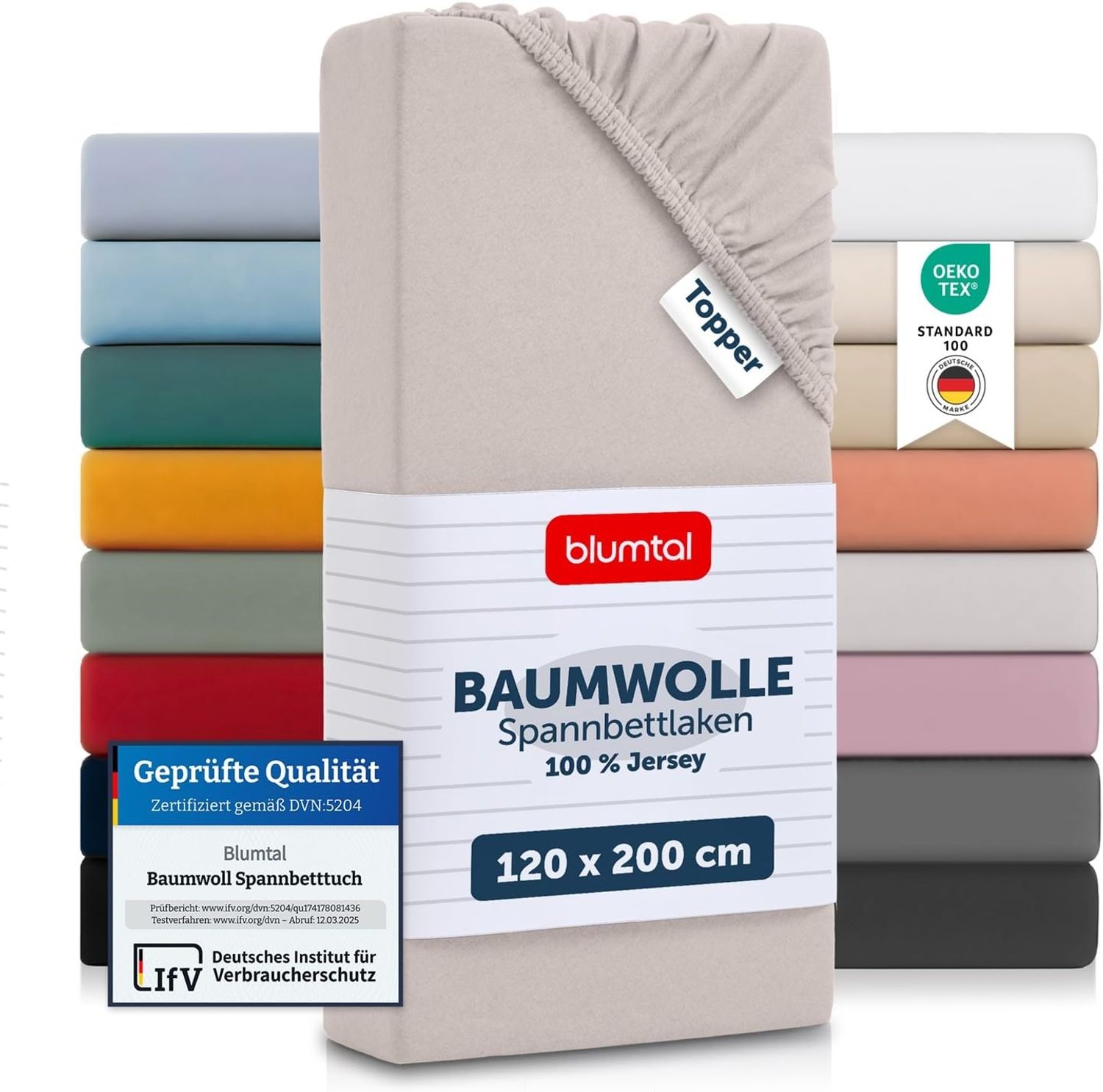 Blumtal® Baumwolle Spannbettlaken für Topper 120x200 cm Basics Jersey - Bettlaken 120x200 cm - Oeko-TEX zertifiziertes Spannbetttuch 120x200 cm - Topper Spannbettlaken 120x200 cm - Elfenbein