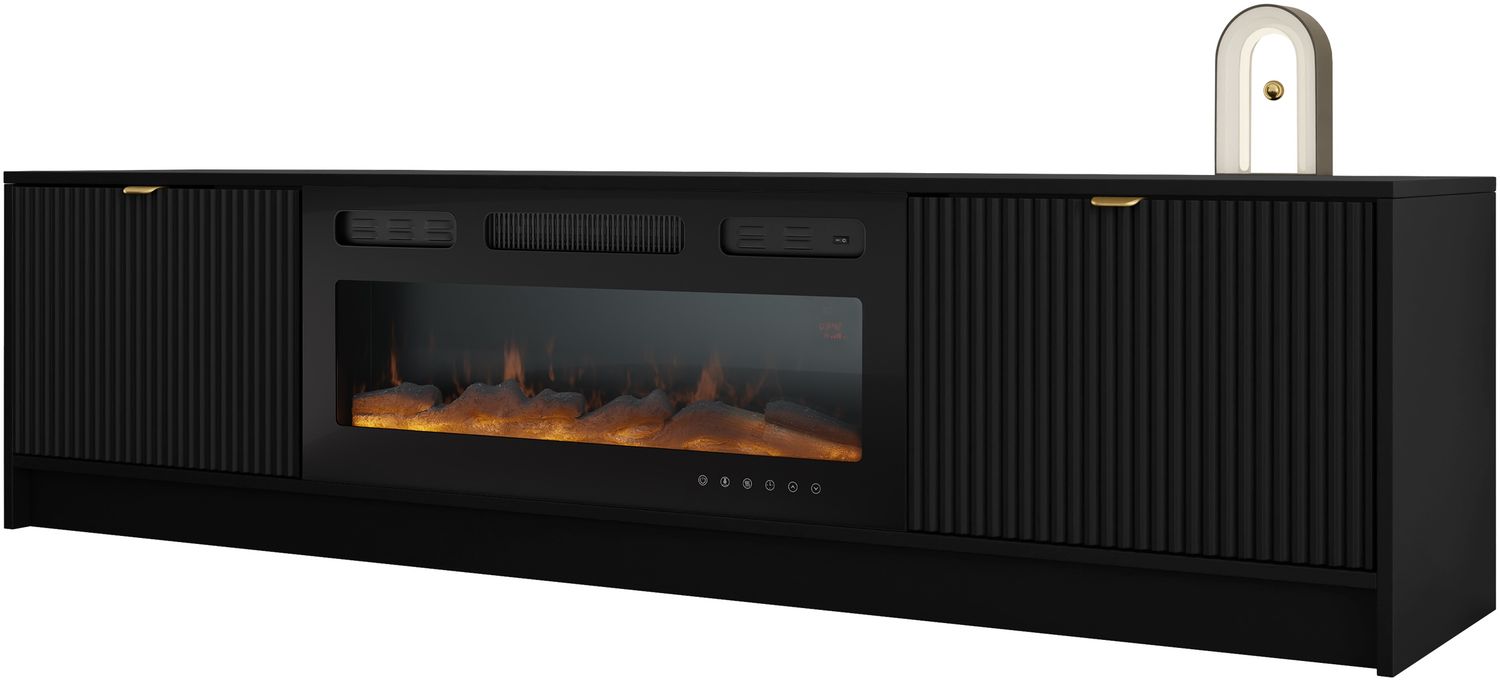 Mirjan24 'Tireno EF' TV-Lowboard mit elektrischem Kamin, Holz schwarz, 48 x 40 x 182 cm