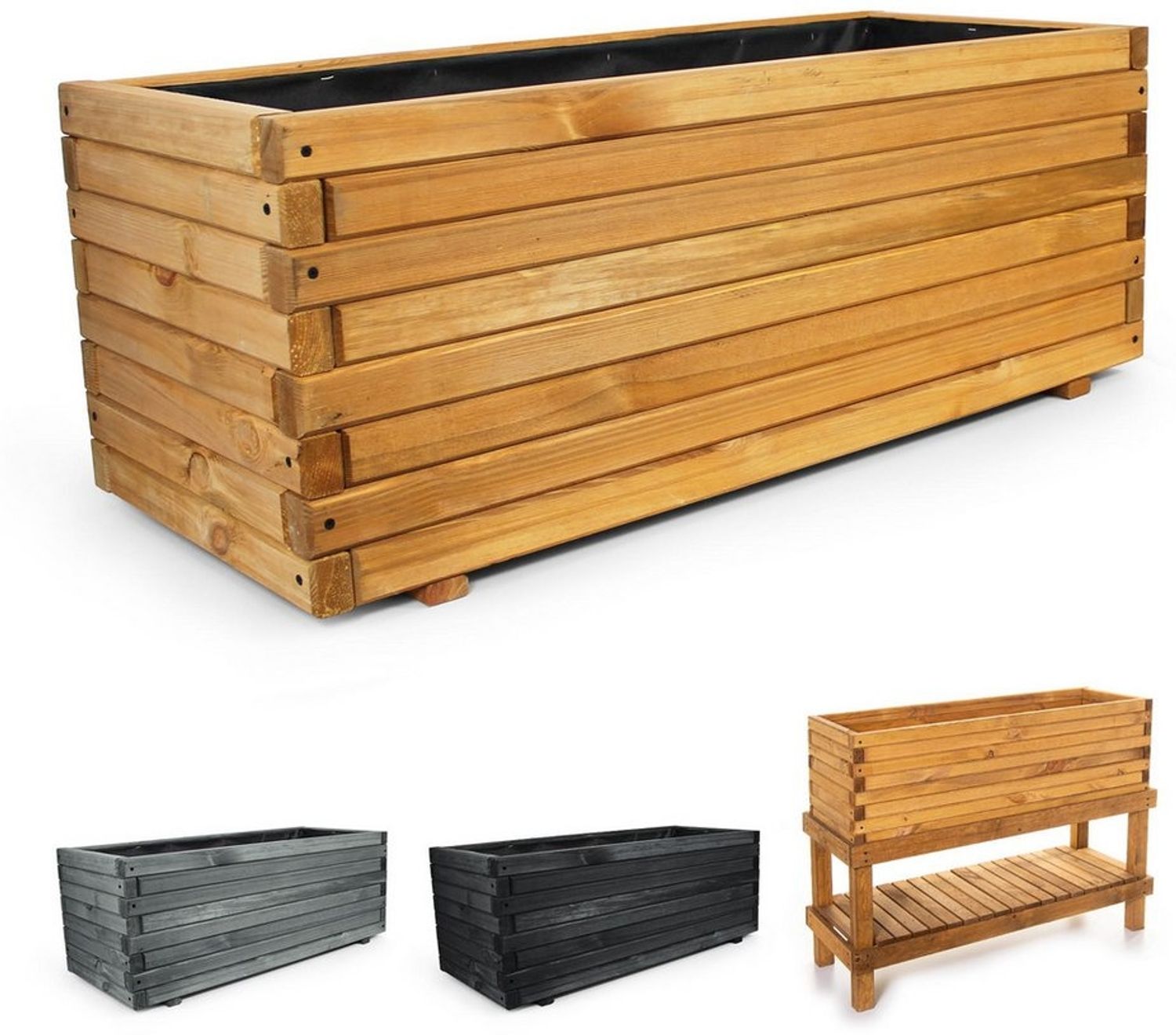 BooGardi Pflanzkübel Pflanzkasten Holz mit Vlies (Hochbeet 90cm naturbraun), 5 Größen Blumenkasten Kräuterbeet Balkon Terrasse