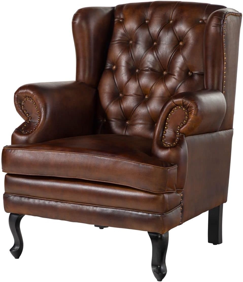 Ohrensessel Echtleder 88x80x108 braun CHESTERFIELD #101