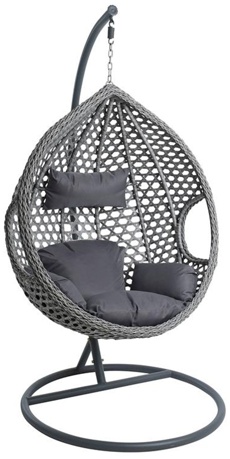 Polyrattan Hängesessel Hängekorb mit Gestell Rattan Hängestuhl Sessel Grau