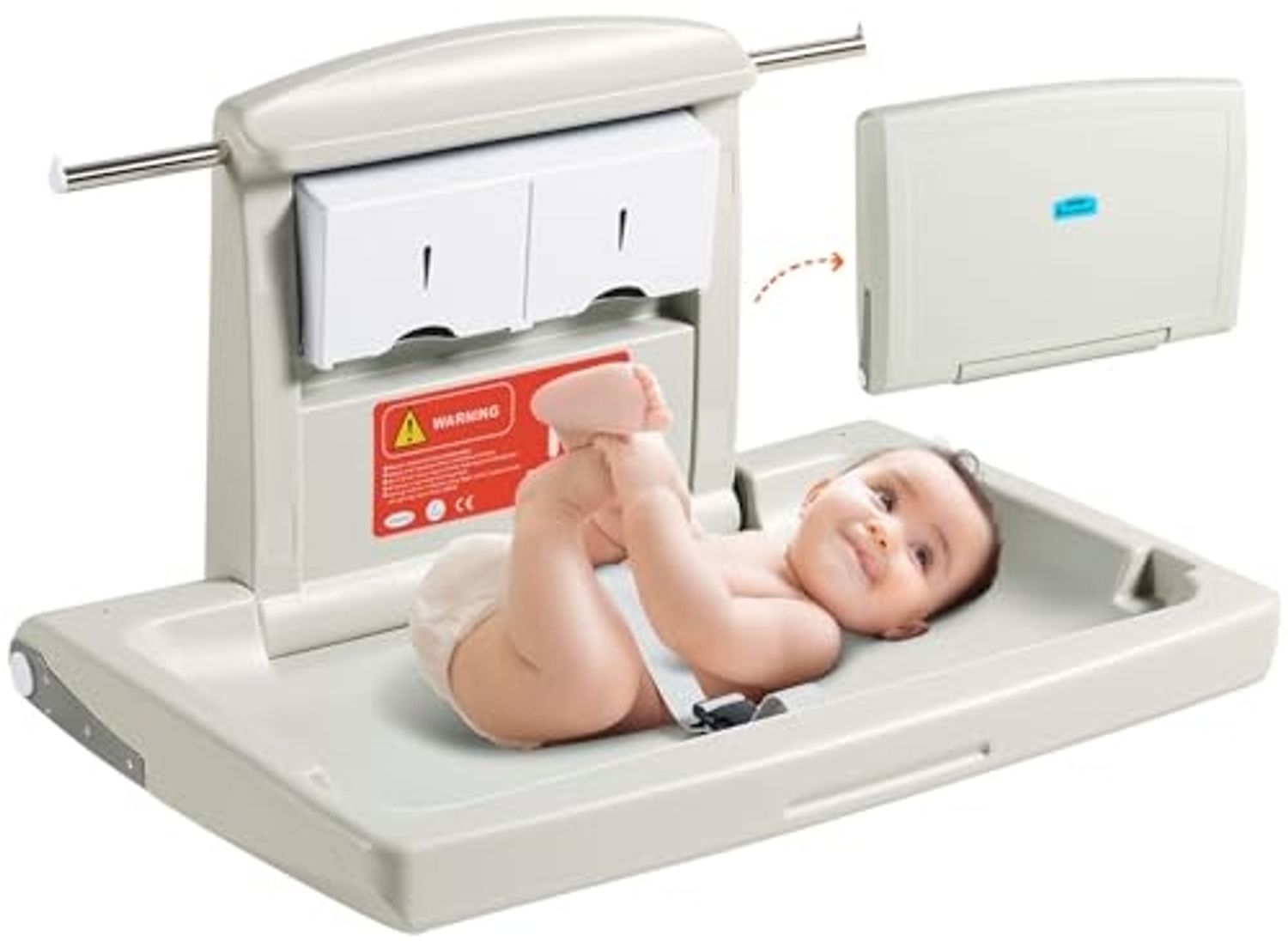 VEVOR Wickelkombi Wandmontierte Wickelkommode, Abnehmbarer Wickeltisch Wickelwagen, Grau Wickeltisch mit Wickelauflage, Sicherheitsgurt, Platzsparend & Stabil, Wickelregal 20 kg Tragfähigkeit Baby