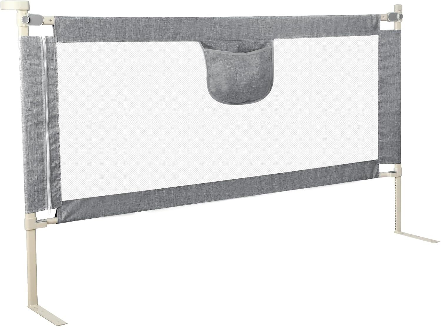 HUOLE Rausfallschutz Bett boxspringbett,Bettgitter Rausfallschutz für Kinder,Bettschutzgitter Bed Rail stabile Bauweise, Kinderbettgitter luftiges Babybettgitter für Kleinkinder-2,0 m – grau