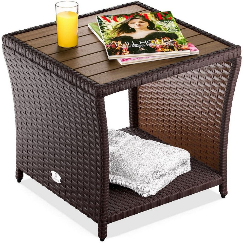 Casaria Beistelltisch, Polyrattan Akazienholz 45x45x40cm Wetterfest 80kg Belastbarkeit Garten