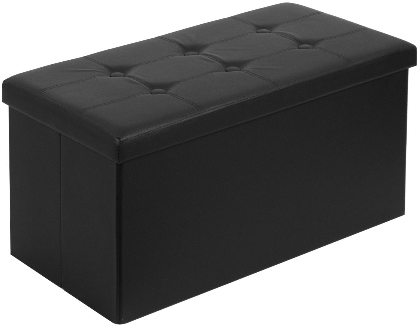 Todeco Sitzbank mit Stauraum Sitztruhe, Aufbewahrungstruhe mit 2 in 1 Deckel, Fußhocker faltbar aus Kunstleder, Sitzhocker 80 Liter für Wohnzimmer Essenzimmer Schlafzimmer, Schwarz