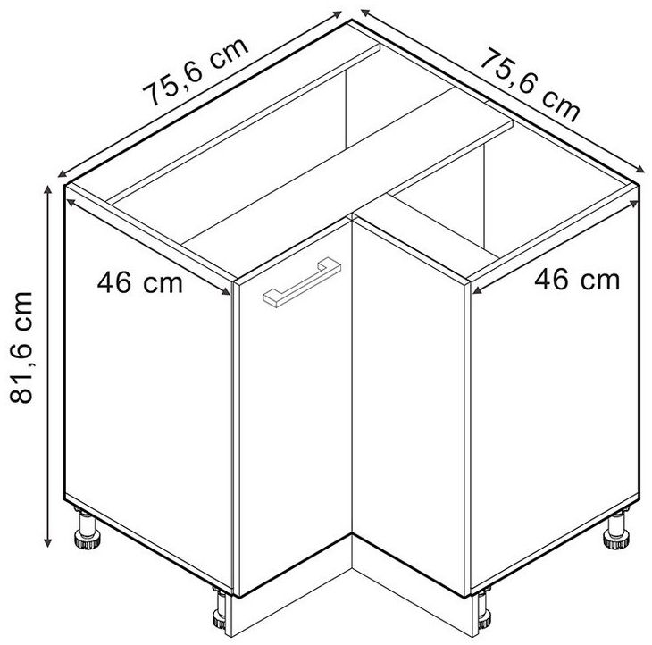 Eckunterschrank R-Line Schwarz Beton 75.6 cm ohne Arbeitsplatte Vicco