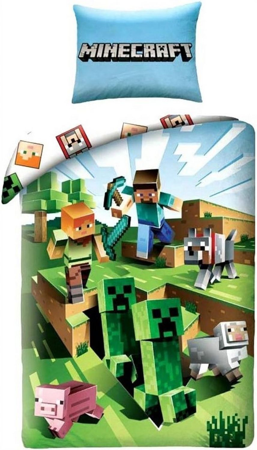 Minecraft Wendebettwäsche Kinderbettwäsche MNC129 140x200 cm + 70x90 cm