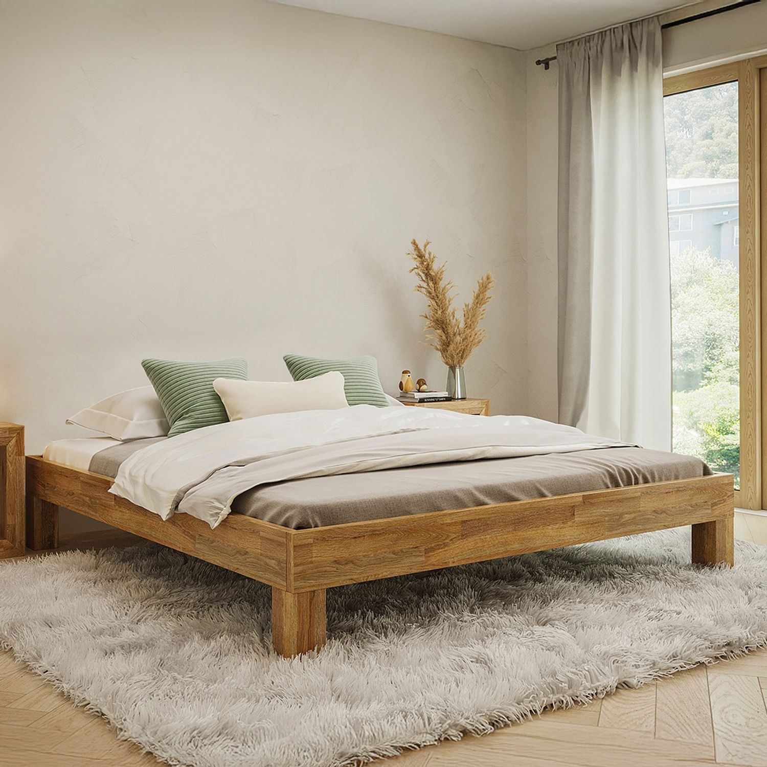 skølm 'Floki' Bett 180x200 cm, Bettgestell, natur geölt, Massivholzbett aus Eiche, geeignet als Doppelbett