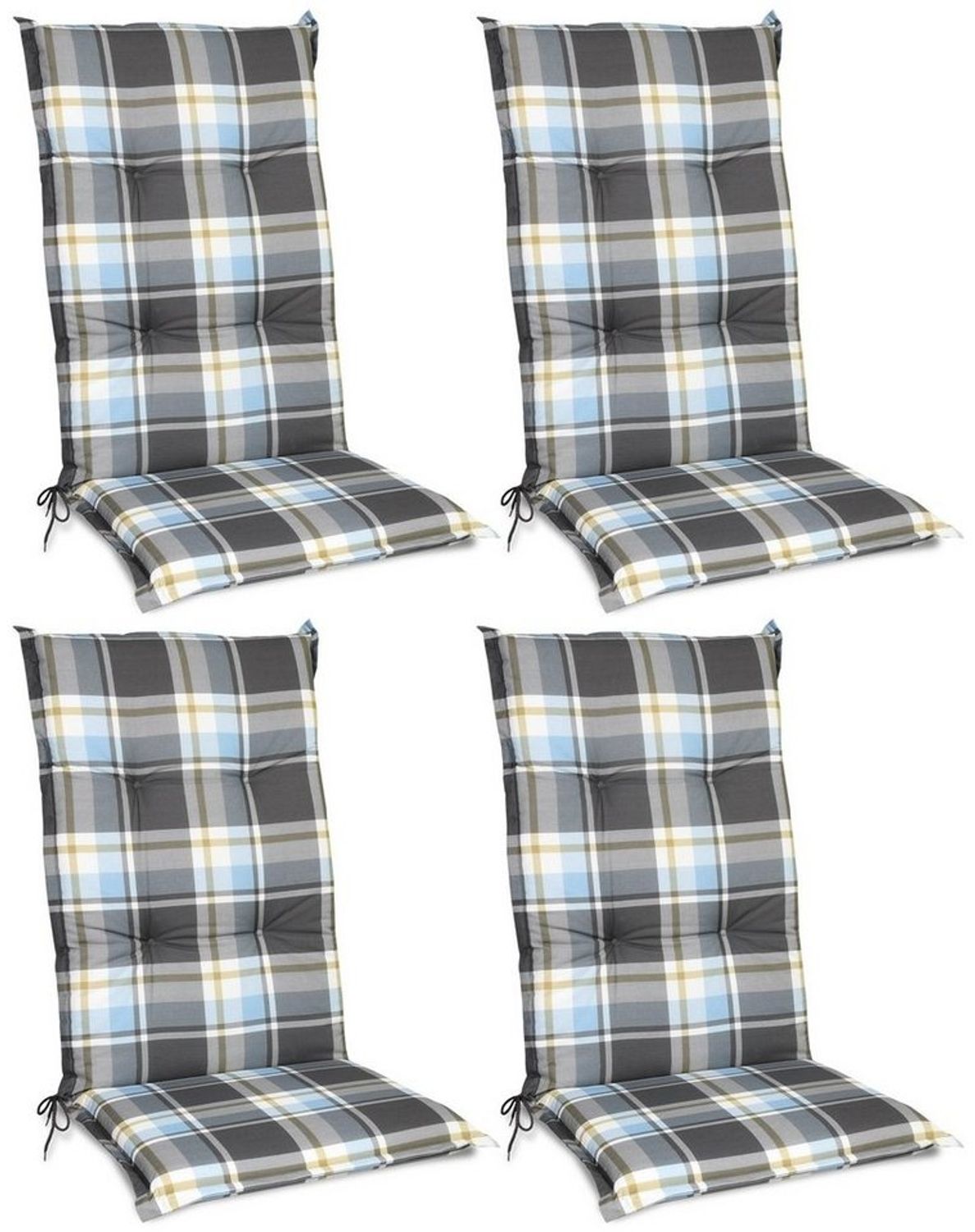 Beautissu 4er Set Hochlehner Auflage Sunny 100 x 50 x 6 cm Blau