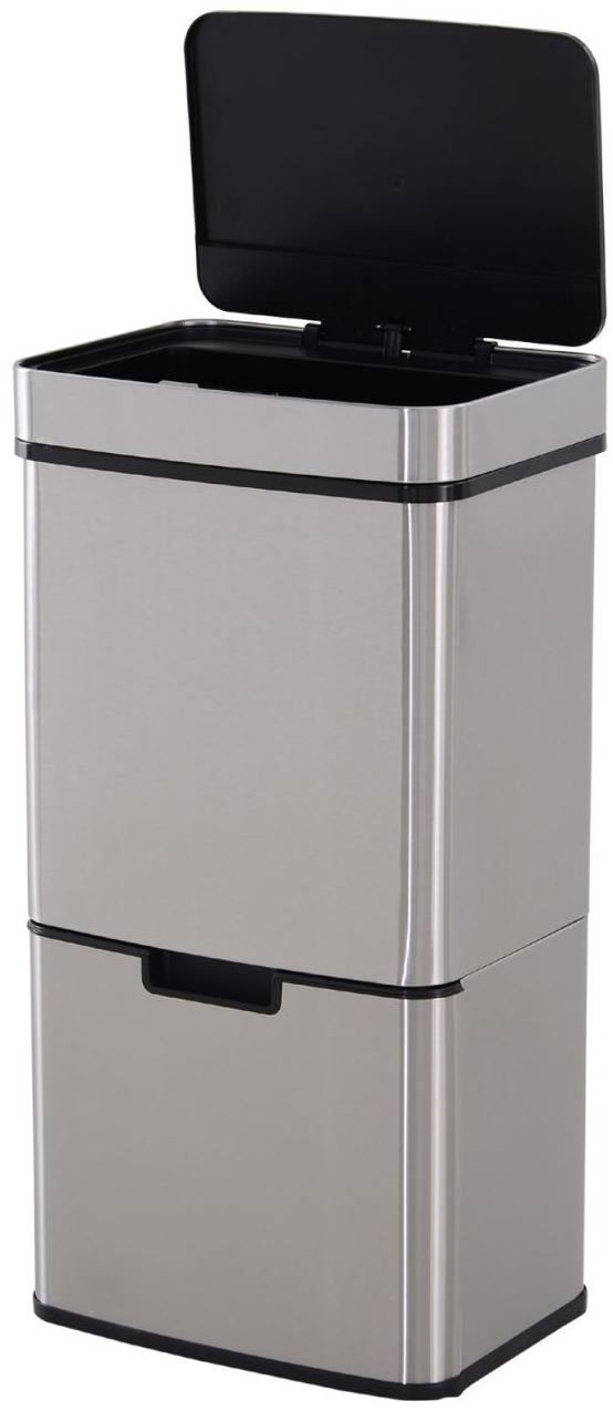 HOMCOM Mülleimer Abfalleimer mit Sensor 72 l Mülltrennsystem 3 Fächer Edelstahl Silber 42 x 30 x 81