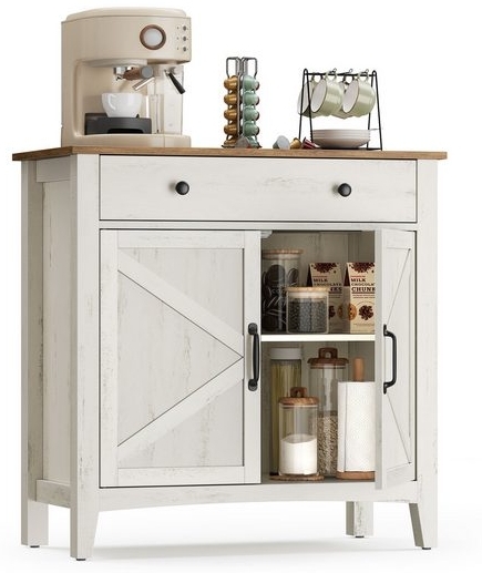 VASAGLE Küchenschrank, Sideboard mit Schubladen, Aufbewahrungsschrank mit Türen, verstellbare Ablage, Landhausstil, für Wohnzimmer Küche, 40 x 80 x 80 cm, vintageweiß-honigbraun BBKDE341W01