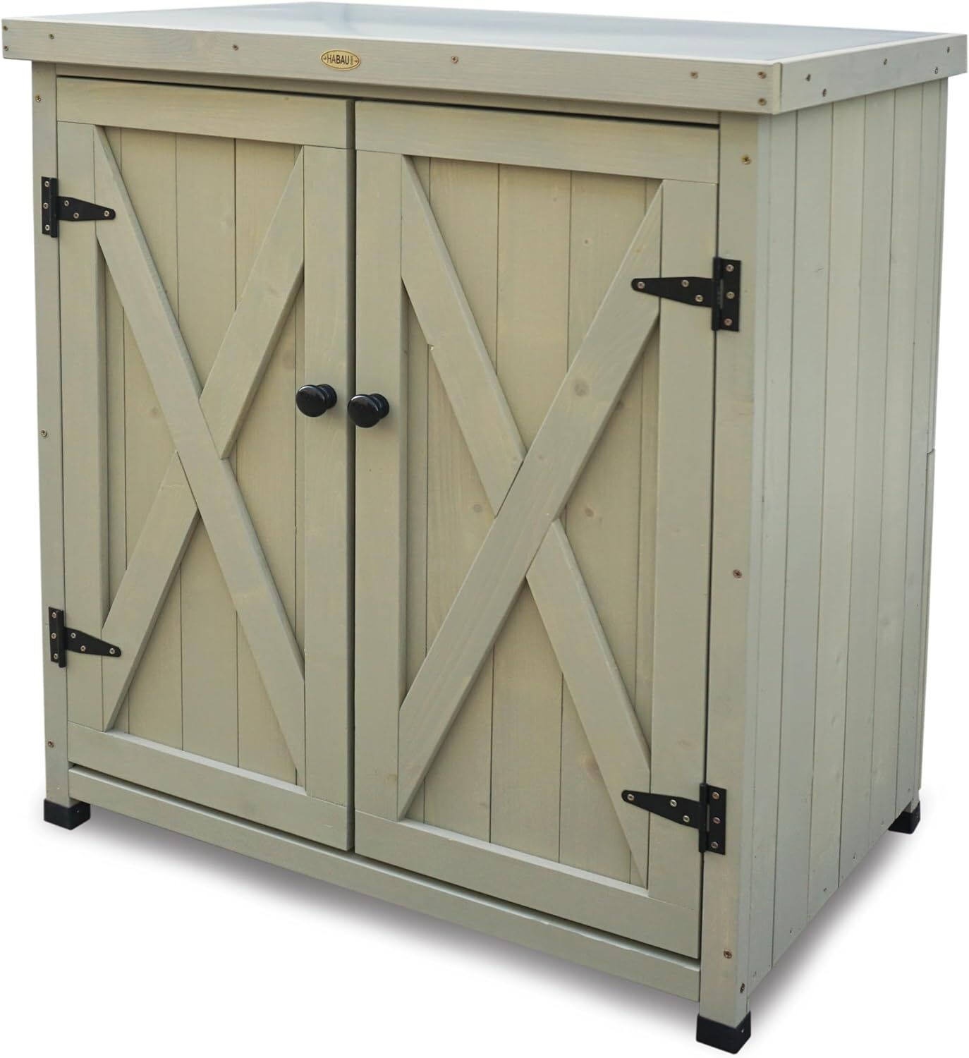 HABAU Gartenschrank "Laura" aus Holz, mit Arbeitsplatte, Grau, 80 x 45 x 92 cm