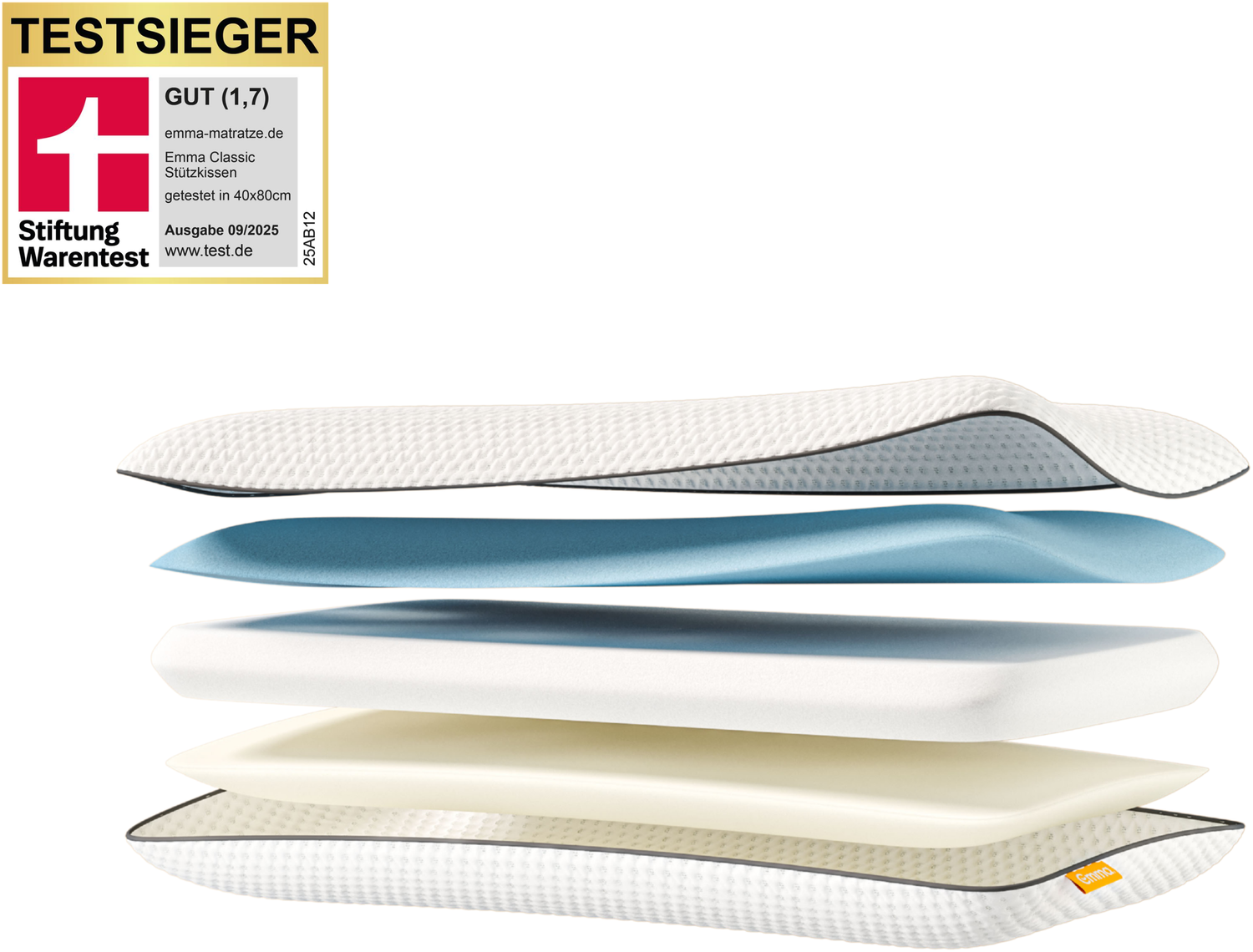 Emma 'Classic' Nackenstützkissen, Stiftung Warentest, 80x40 cm, Höhe 12 cm, 98 % Polyester / 2 % Elasthan weiß