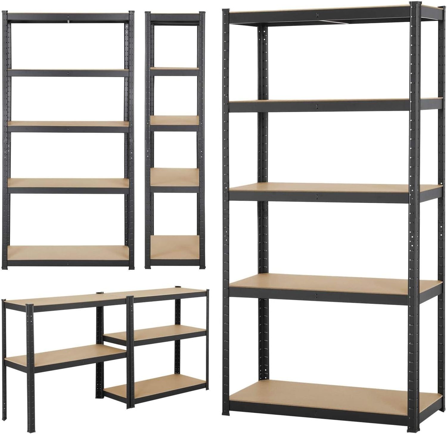 Yaheetech Lagerregal XL Kellerregal Werkstattregal Regal verzinkt belastbar bis 875kg, Größe: 180 x 90 x 40 cm, Keller, Schwarz