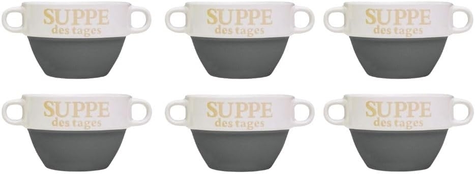 Riyashop Suppenschüssel 6er Set Suppentasse Grau aus Keramik Ø 13 cm mit Henkel  Hochwertige