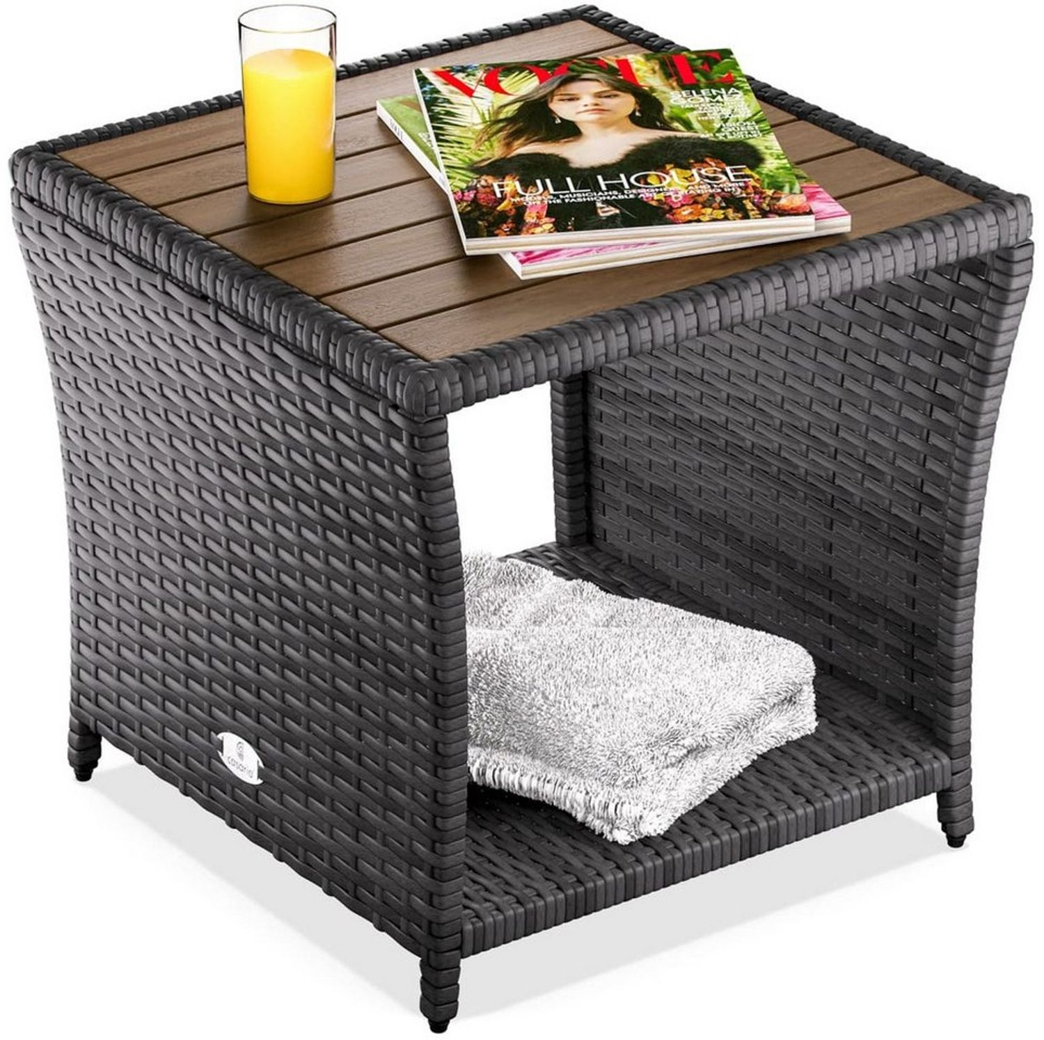 Casaria® Beistelltisch Grau Wetterfest Klein Holz Polyrattan Akazie 45 x 45 x 40 cm 80kg Belastbarkeit Outdoor Tisch Gartentisch Balkontisch Gartenmöbel