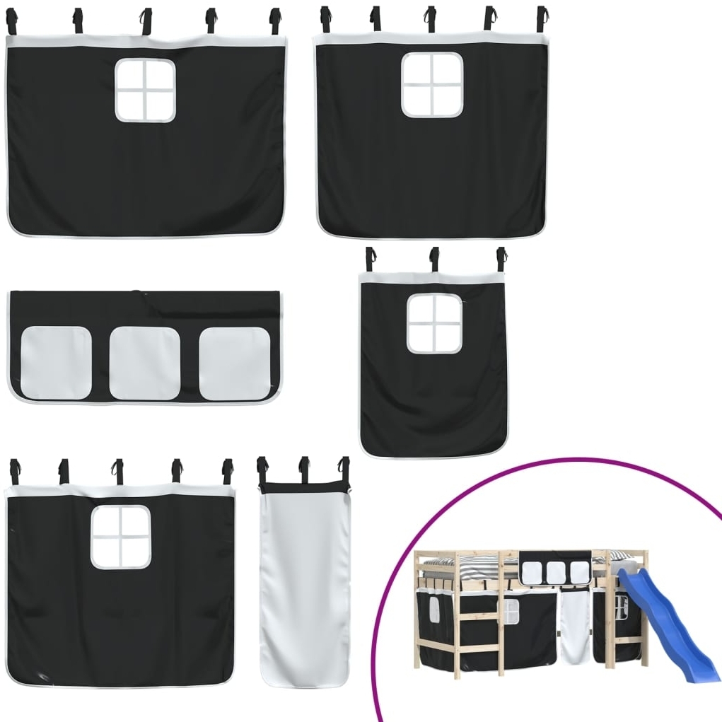 vidaXL Vorhänge für Hochbett Weiß und Schwarz Polyester 835913