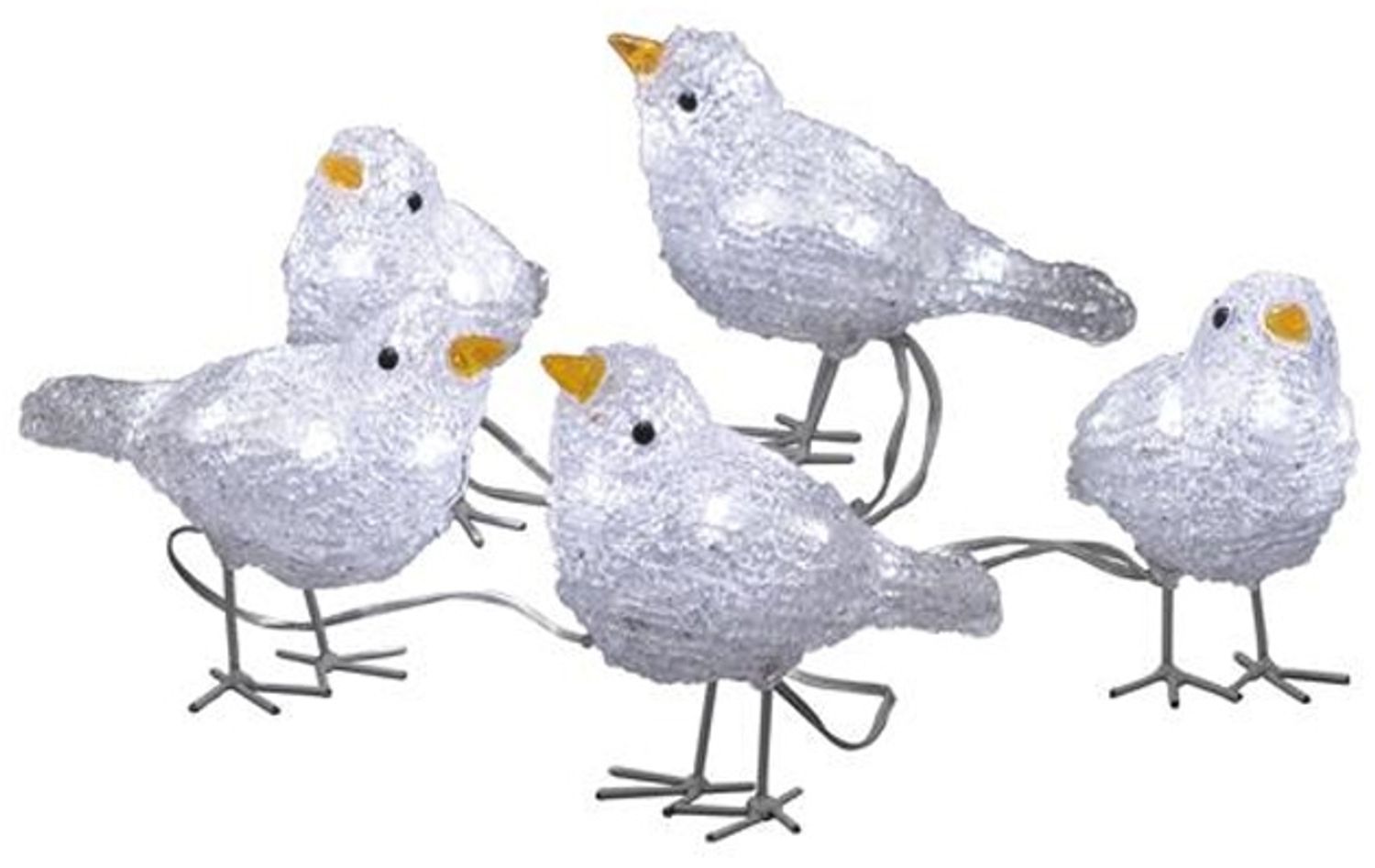 LED Lichterkette Acryl Vögel - 5 Leuchtfiguren - 40 kaltweiße LED - Trafo - für Außen