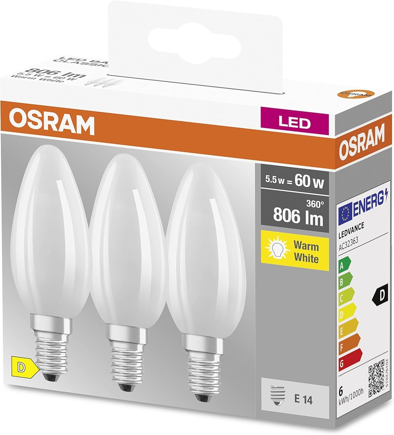 Osram Star Filament-Lampe für E14-Sockel, mattes Glas,Warmweiß (2700K), 806 Lumen, Ersatz für herkömmliche 60W-Leuchtmittel, nicht dimmbar, 3-er Pack