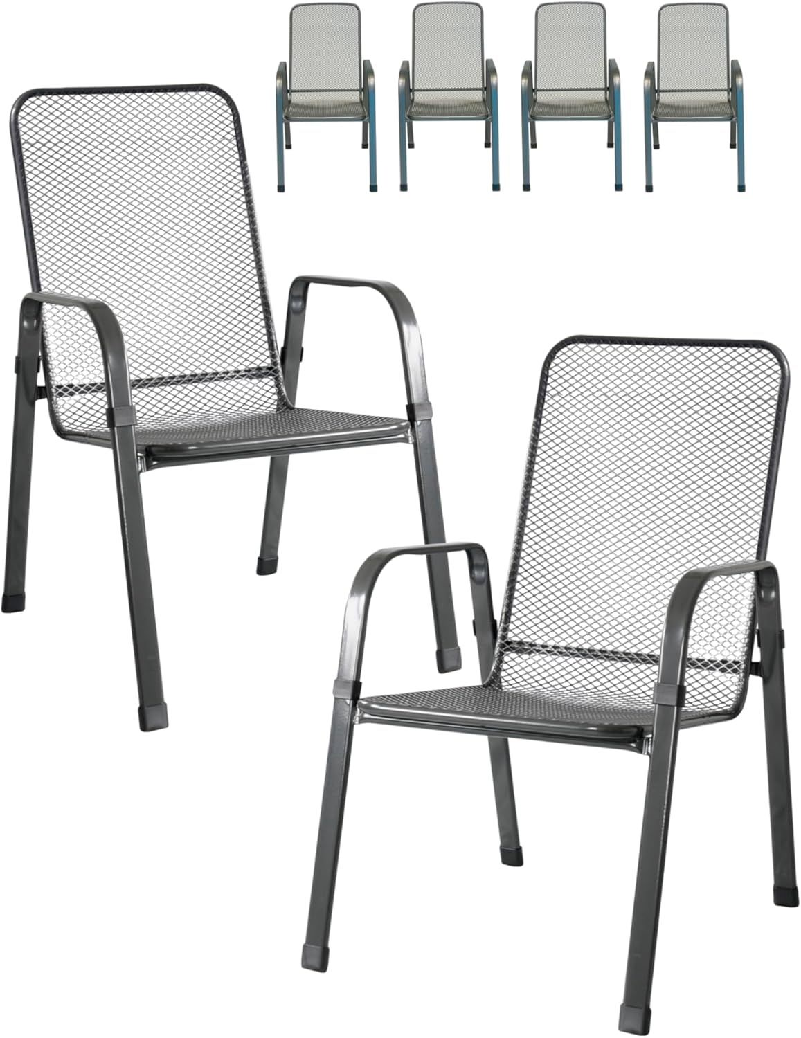 MFG 'Mec-Stor' Streckmetall-Stapelstuhl 6-er Set, Metall anthrazit, 96 x 73 x 57 cm