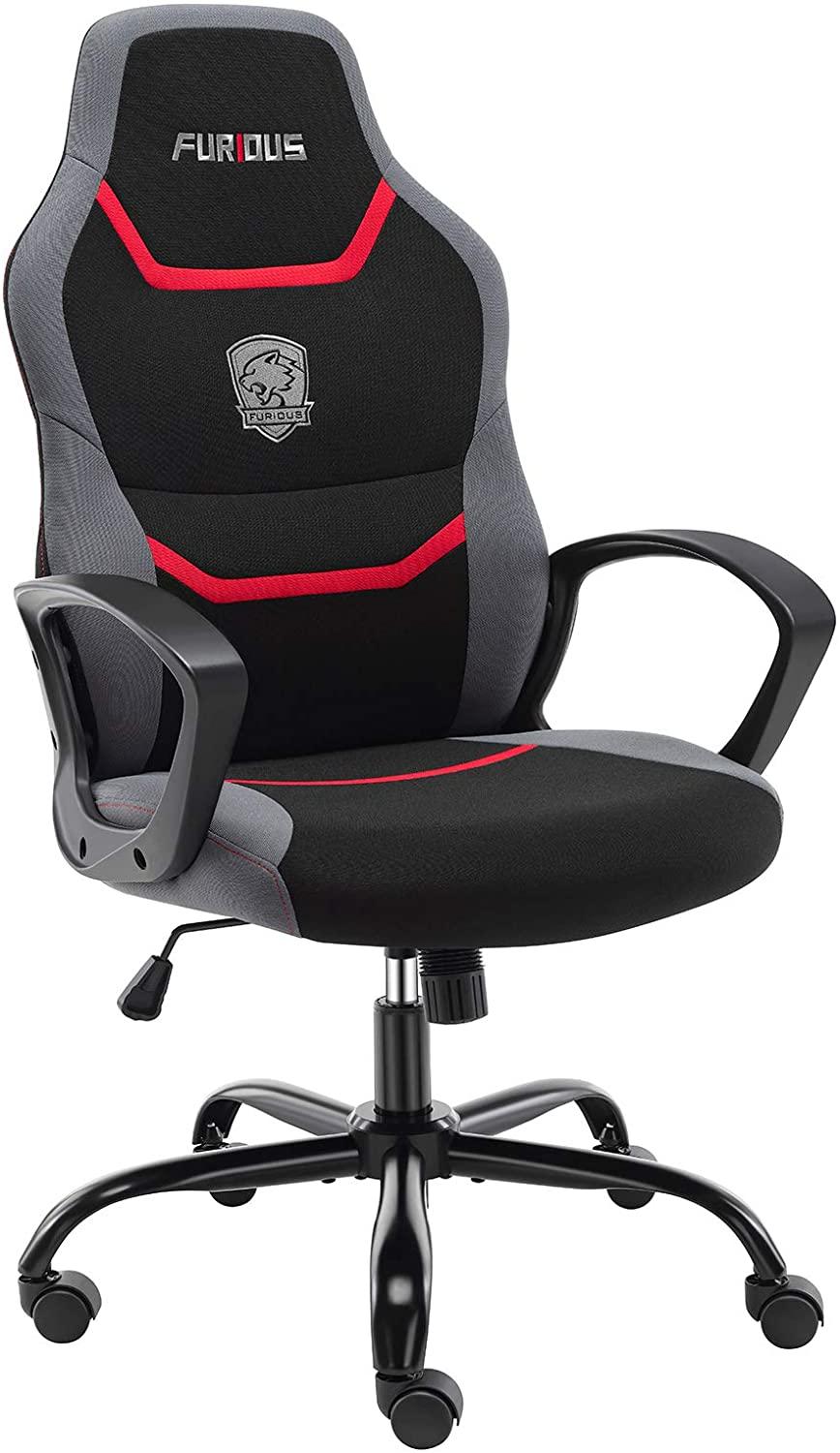 Gaming Stuhl Bürostuhl Ergonomischer Drehstuhl Schreibtischstuhl mit Eingebauter Lendenstütze und Drehbaren Lenkrollen Computerstuhl Rot