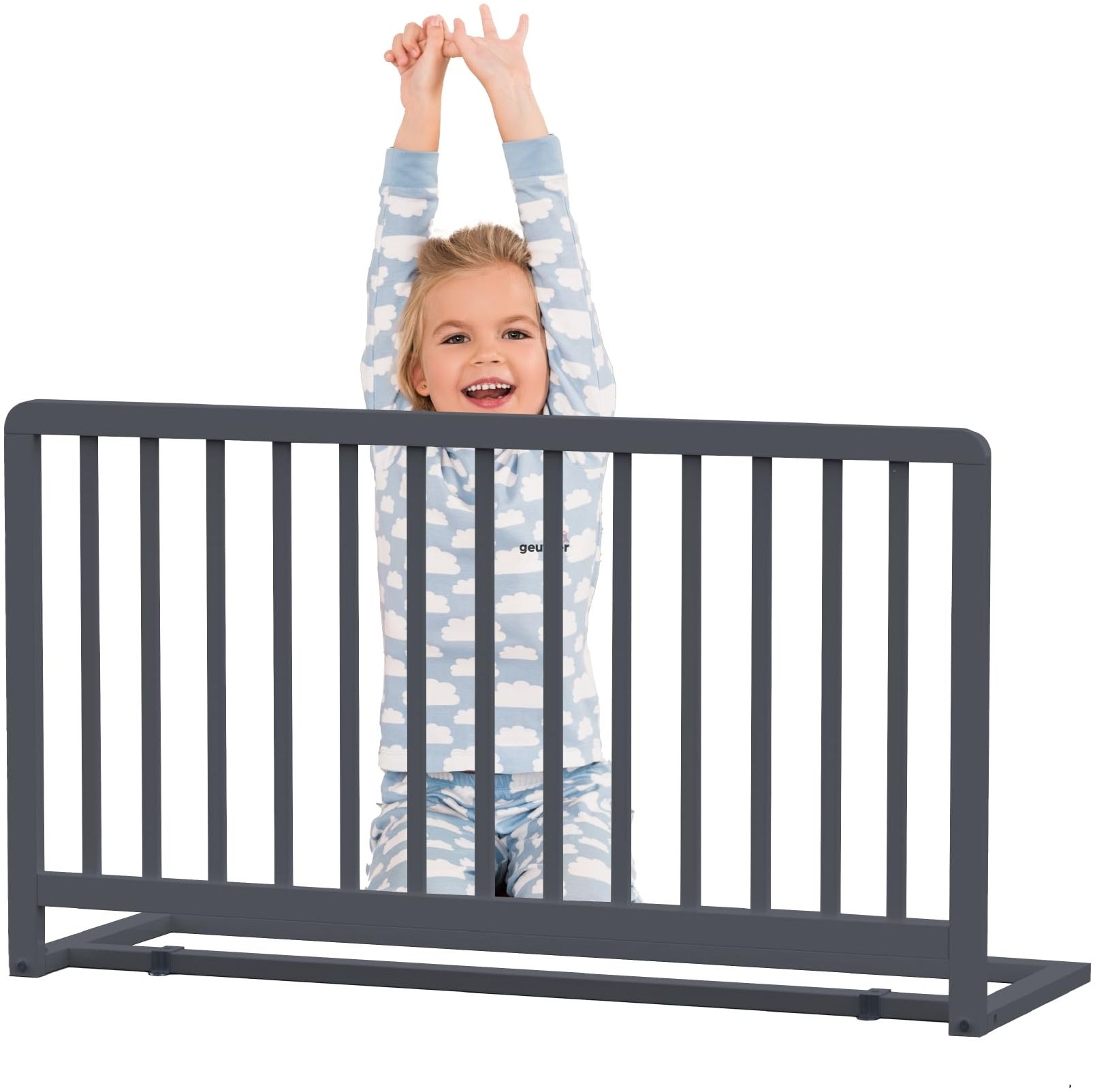 Geuther Bettschutzgitter Holz | Idealer Rausfallschutz Boxspringbett, extra hoch | für Kinder | Bettgitter, Absturzsicherung | Bett Rausfallschutz Kinder in 110 cm Länge, Grau