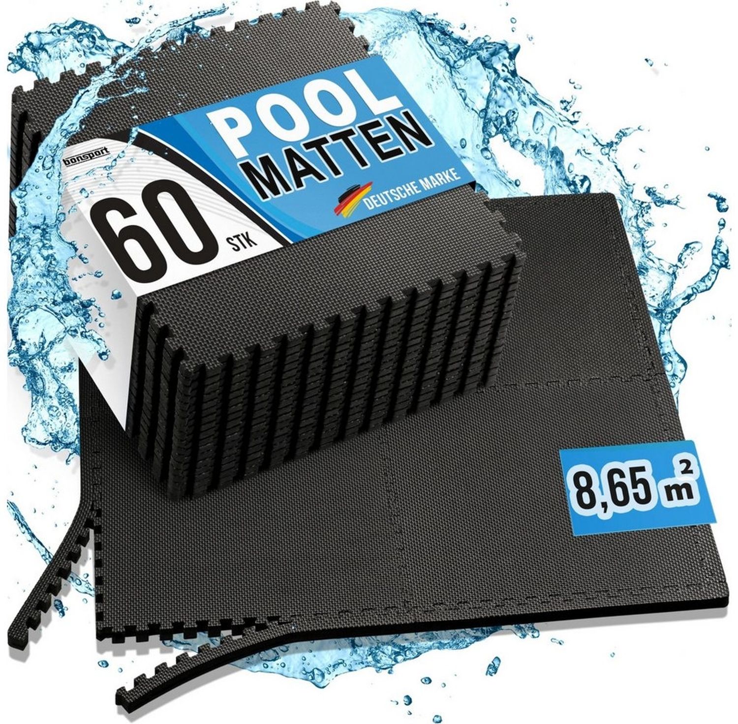bonsport Pool Unterlegmatte Poolmatte 60 Stück - Bodenschutz Matte für den Pool/Planschbecken - Bodenfolie Bodenmatte Poolunterlage Bodenschutz schwarz