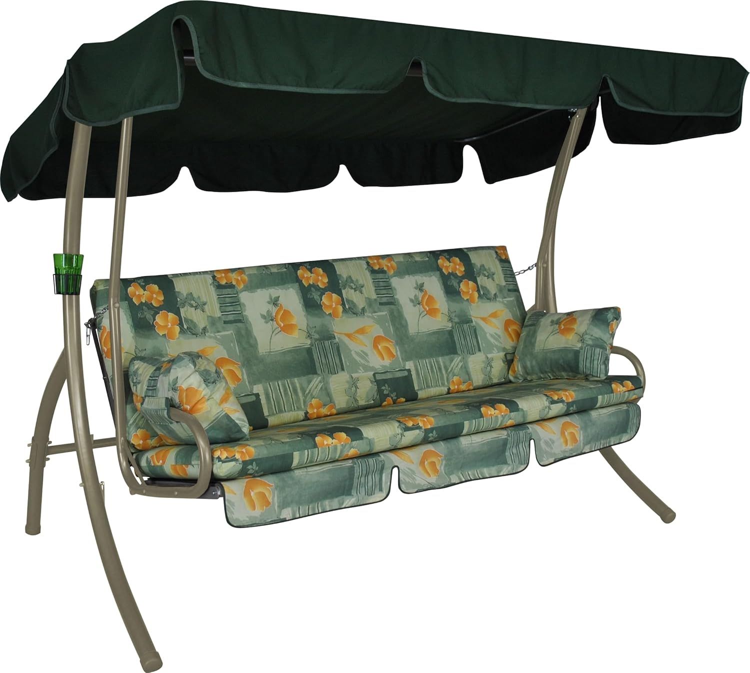 Angerer Freizeitmöbel GmbH Hollywoodschaukel Trend - Gartenschaukel Made in Germany - Schaukel zum Sitzen, Liegen und Entspannen - inklusive Bett-Funktion - einfache Montage (Grün-Orange geblümt)