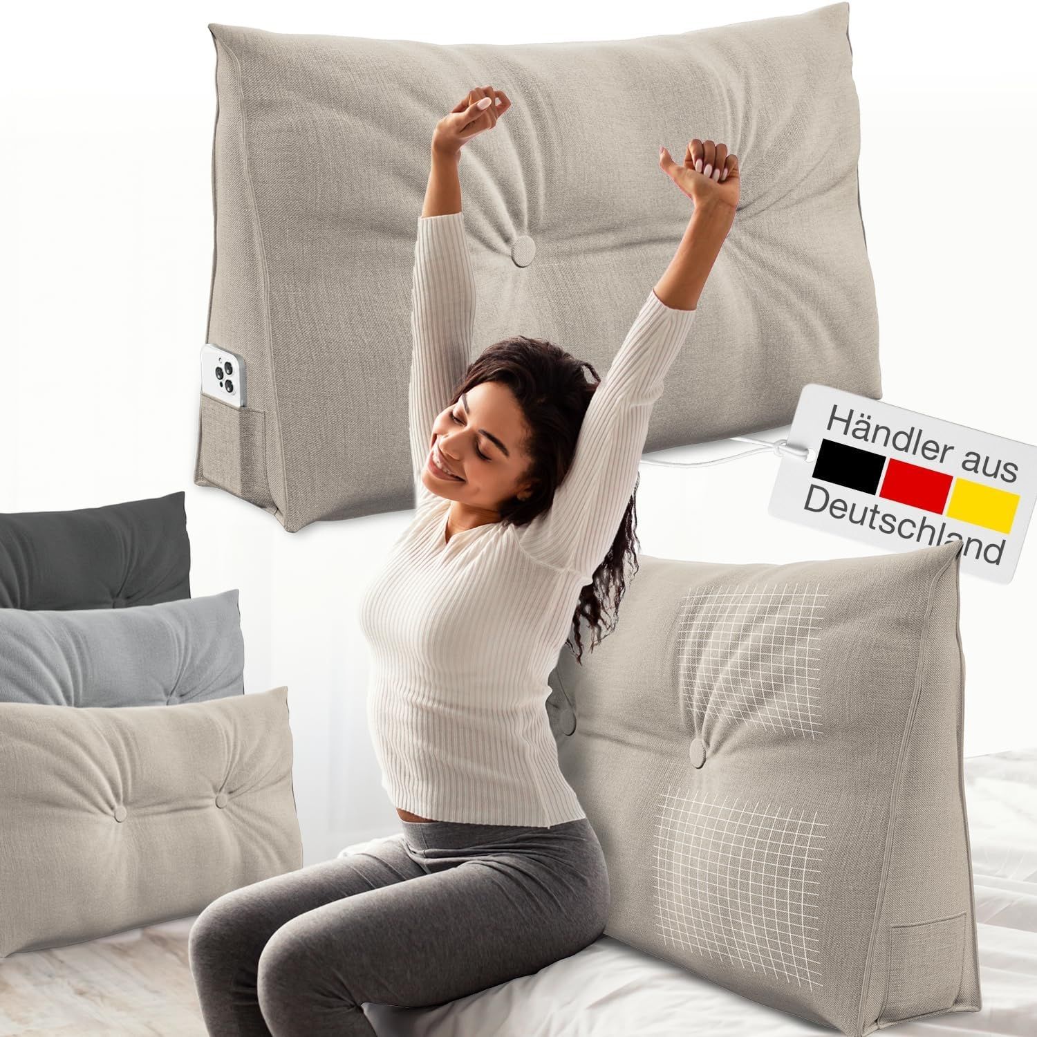 ELONEO Rückenkissen Bett- und Rückenstützkissen >Sand< 90cm