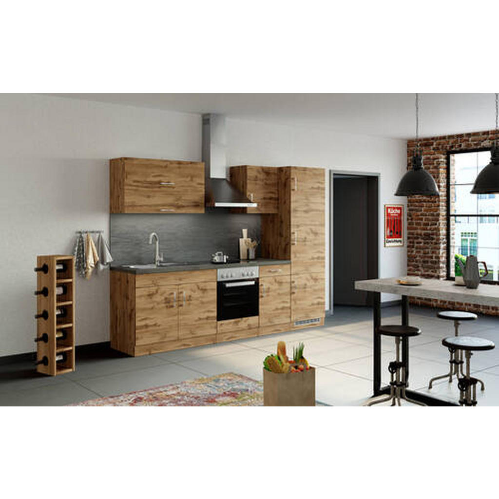 Held Küchenleerblock Eiche, individuell planbar, 270x200x60 cm, mit Anthrazit Arbeitsplatte, Küchenzeile ohne Geräte