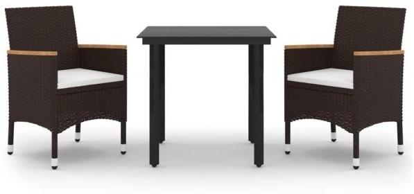 3-tlg. Garten-Essgruppe mit Auflagen Poly Rattan und Glas