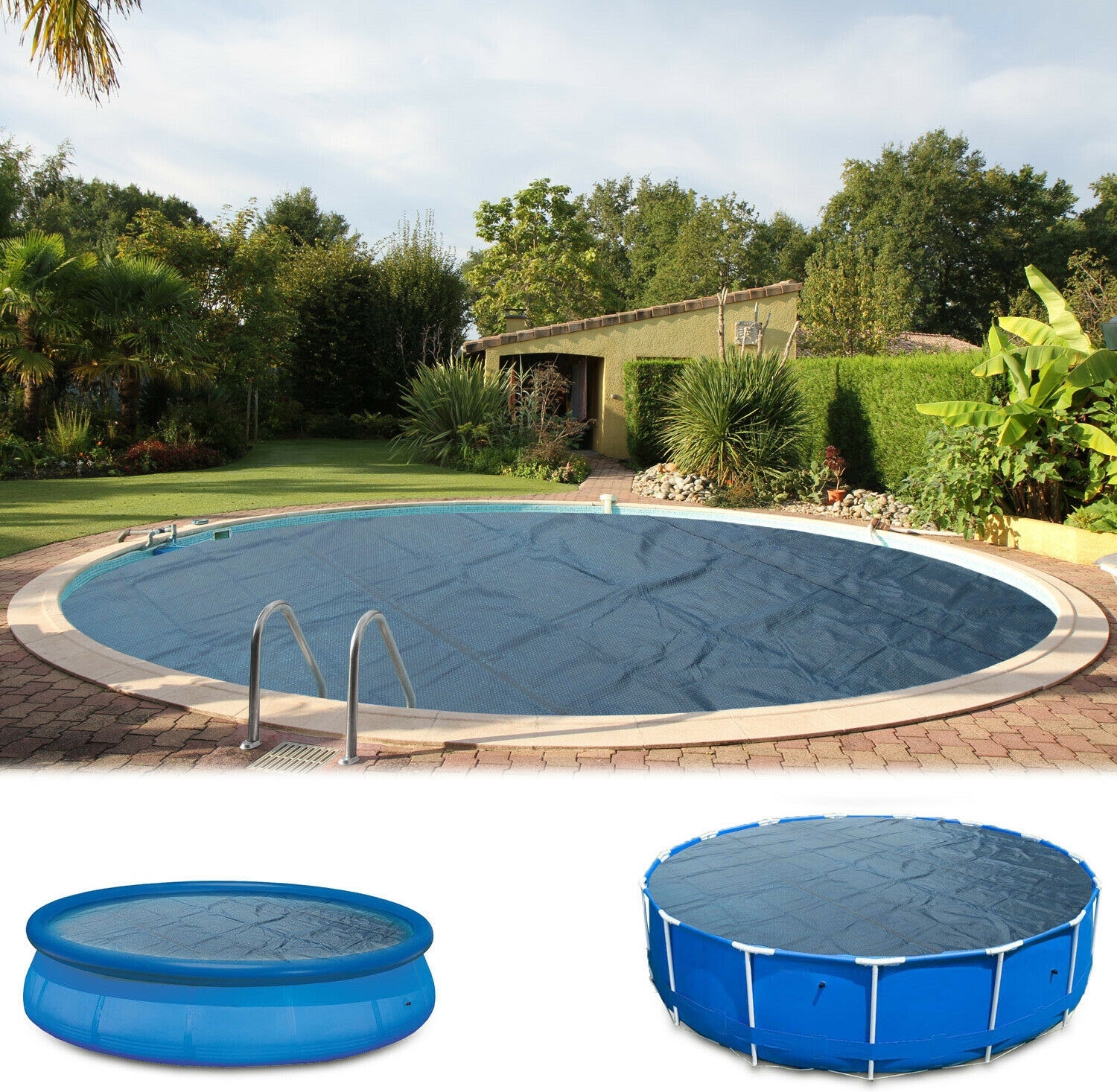 Poolpanda Pool Solarfolie Ø 366 cm Premium rund | schwarz/blau | 400 my | 12 mm Luftblasen