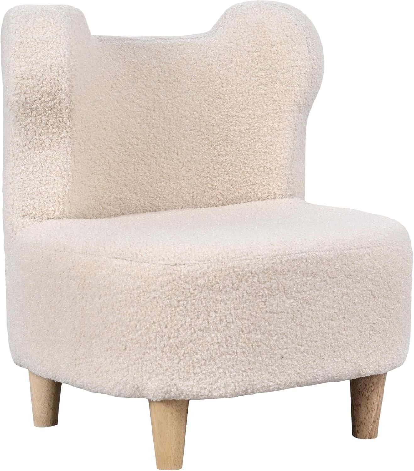 AIYAPLAY Kindersessel mit Teddyfleece-Optik, Bärenform (Kinderstuhl mit Holzbeine, 1-St, Kindersofa), für Kinderzimmer, Spielzimmer, Beige