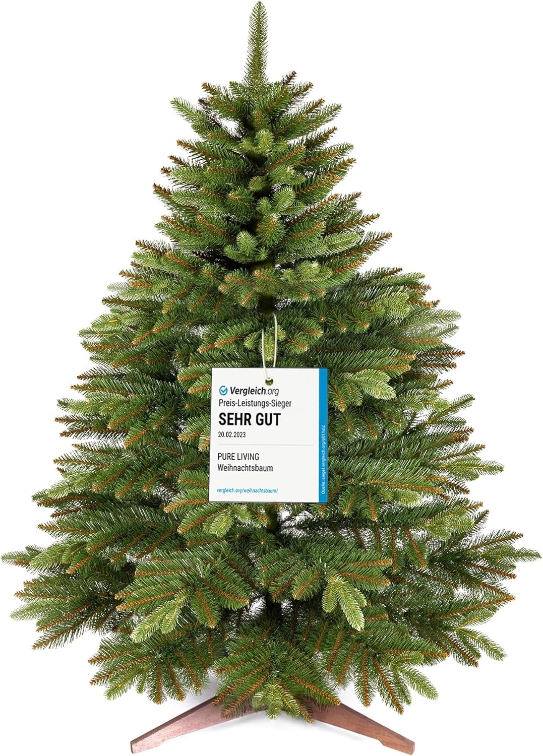 Premium Weihnachtsbaum künstlich 120cm - TESTSIEGER 10 Jahre GARANTIE - Naturgetreu, dichte Zweige, Künstlicher Weihnachtsbaum mit Holzständer, Christmas Tree Tannenbaum künstlich 120 cm Pure Living